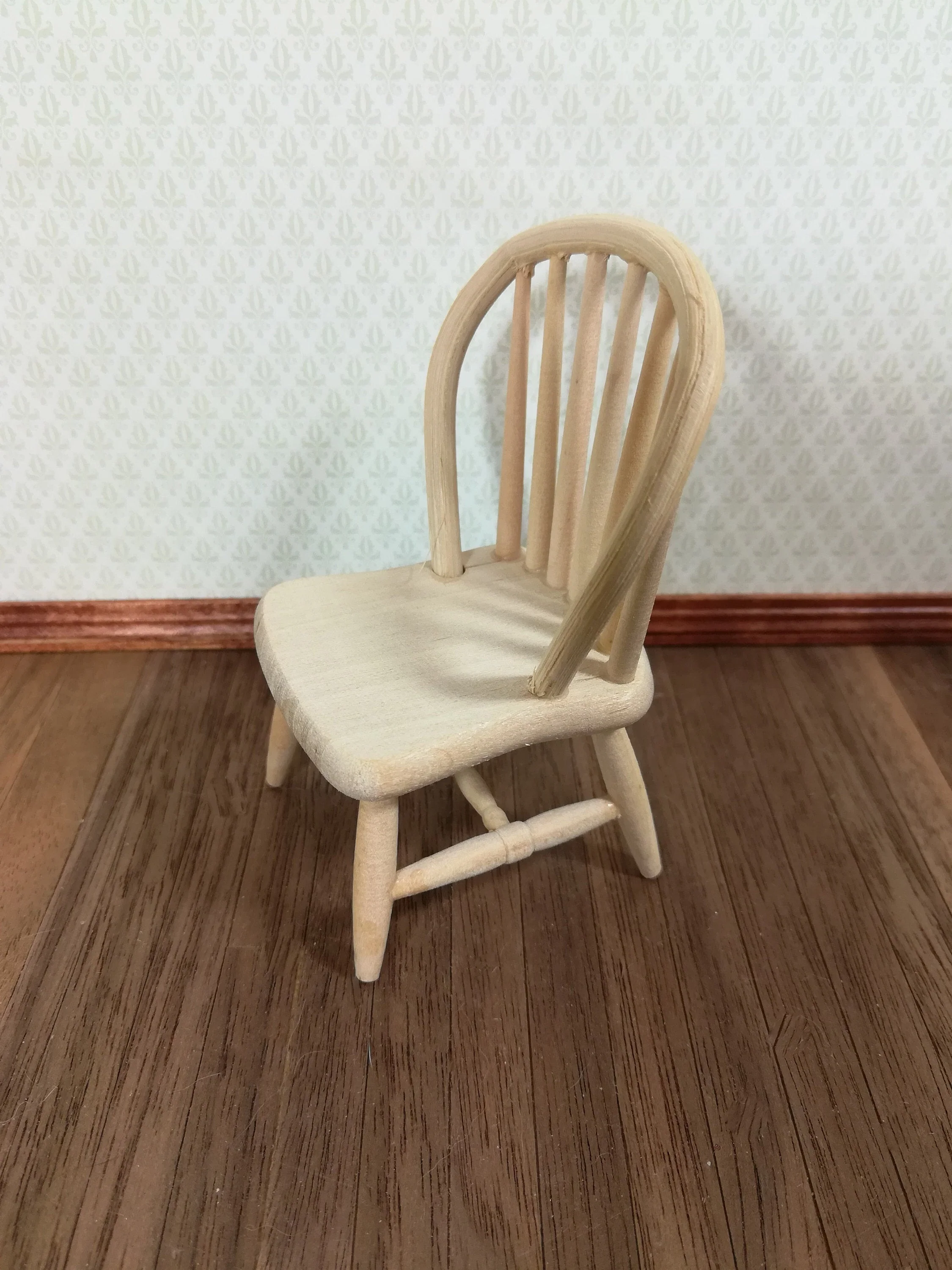Dollhouse Miniature Windsor Spindle Back Kitchen Chair Unfinished Wood 1:12 Scale - Image 3