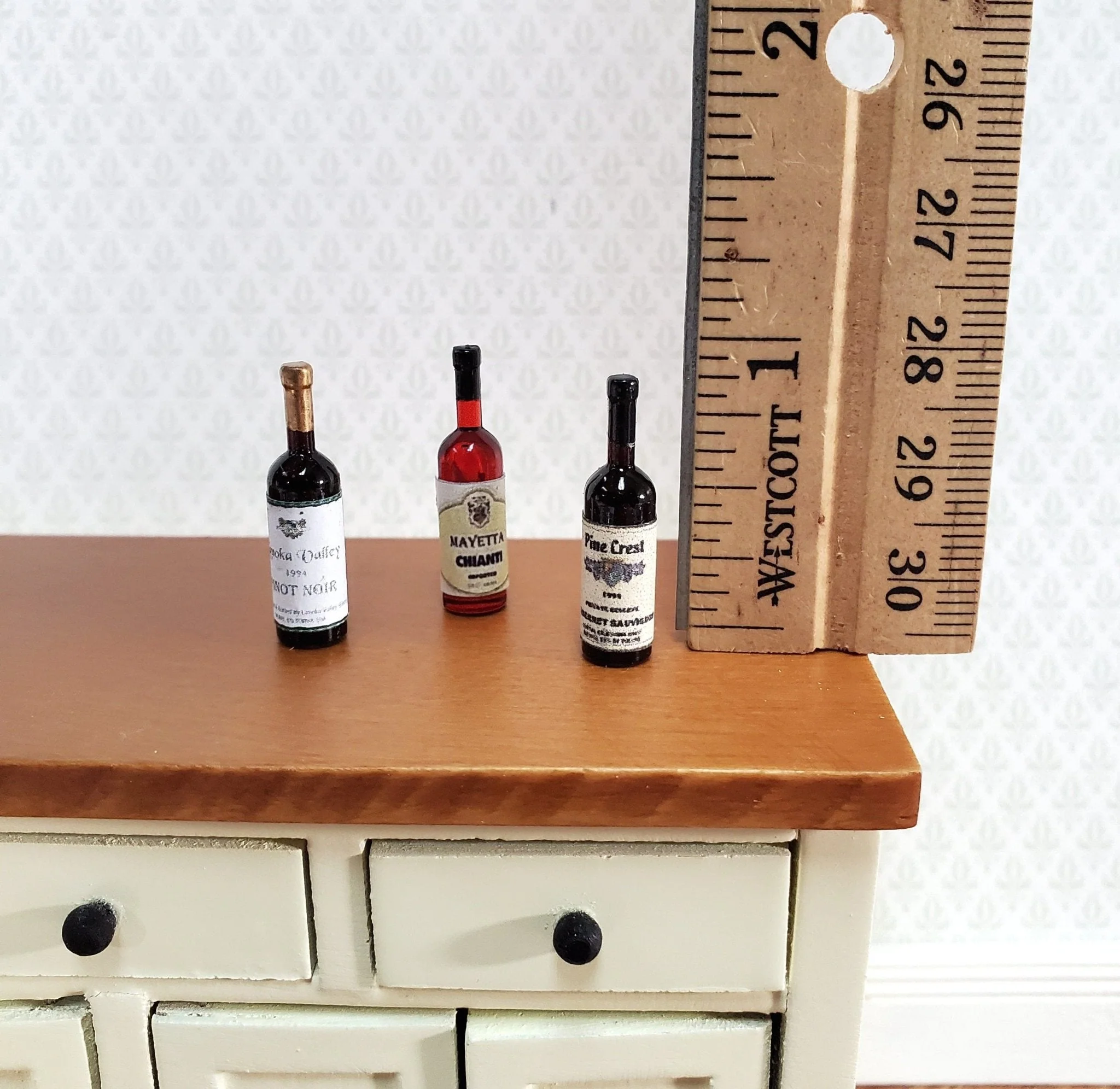 Dollhouse Miniature Wine Bottles x3 Red Pinot Noir & Chianti 1:12 Scale Kitchen - Image 2