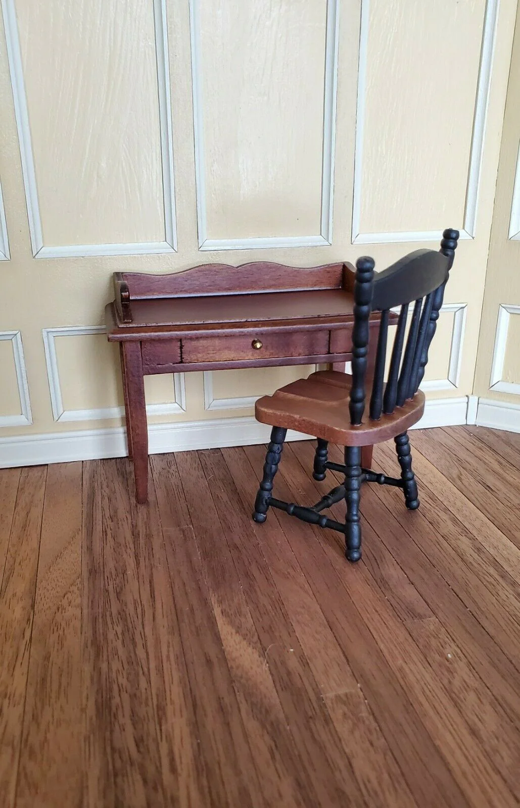 Dollhouse Miniature Writing Desk with Drawer Walnut Finish 1:12 Scale Furniture - Image 3