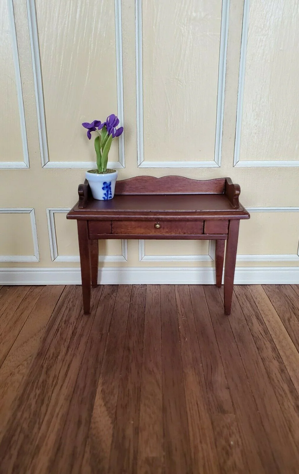 Dollhouse Miniature Writing Desk with Drawer Walnut Finish 1:12 Scale Furniture - Image 4