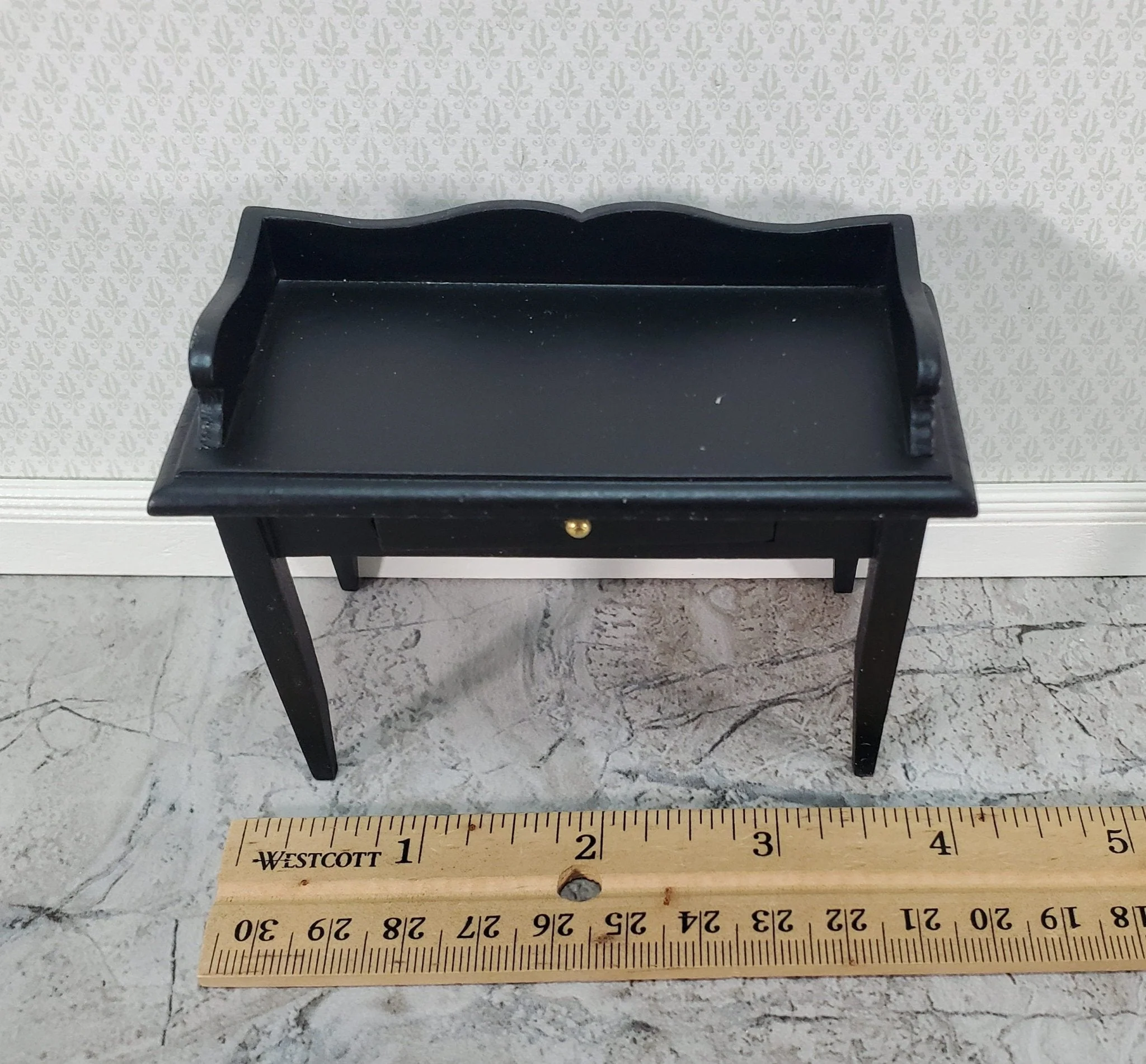 Dollhouse Miniature Writing Desk with Drawer Wood Black Finish 1:12 Scale Furniture - Image 5