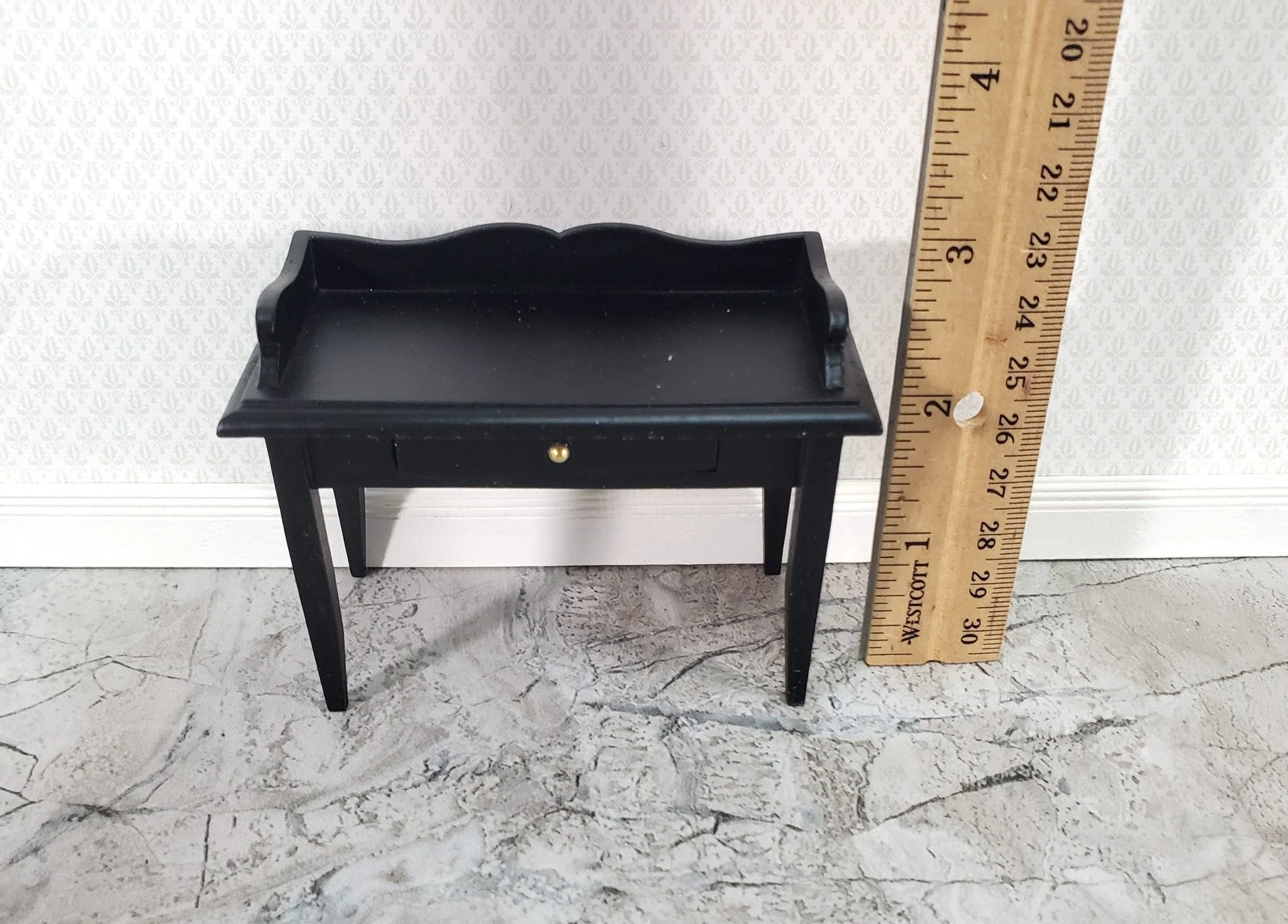 Dollhouse Miniature Writing Desk with Drawer Wood Black Finish 1:12 Scale Furniture - Image 6