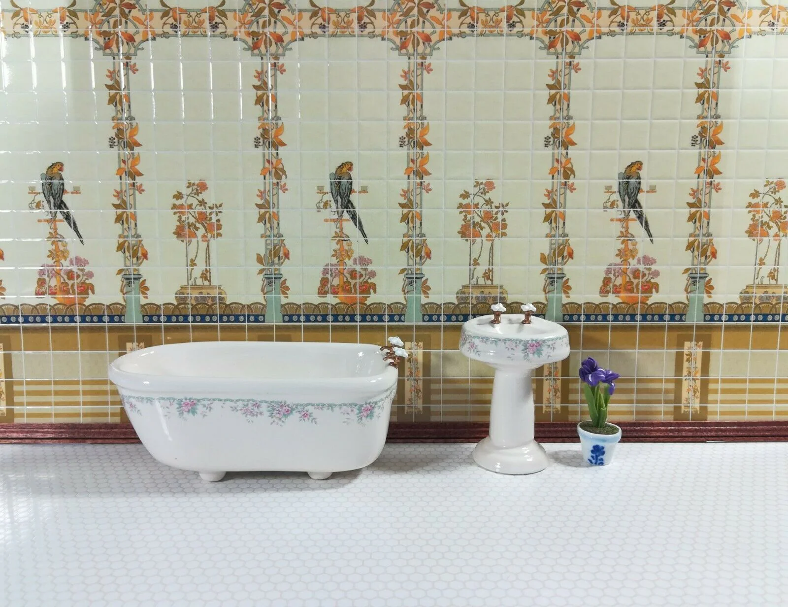 Dollhouse Miniature Yellow Parrot Wall Tiles Embossed 1:12 Scale by World Model - Image 4