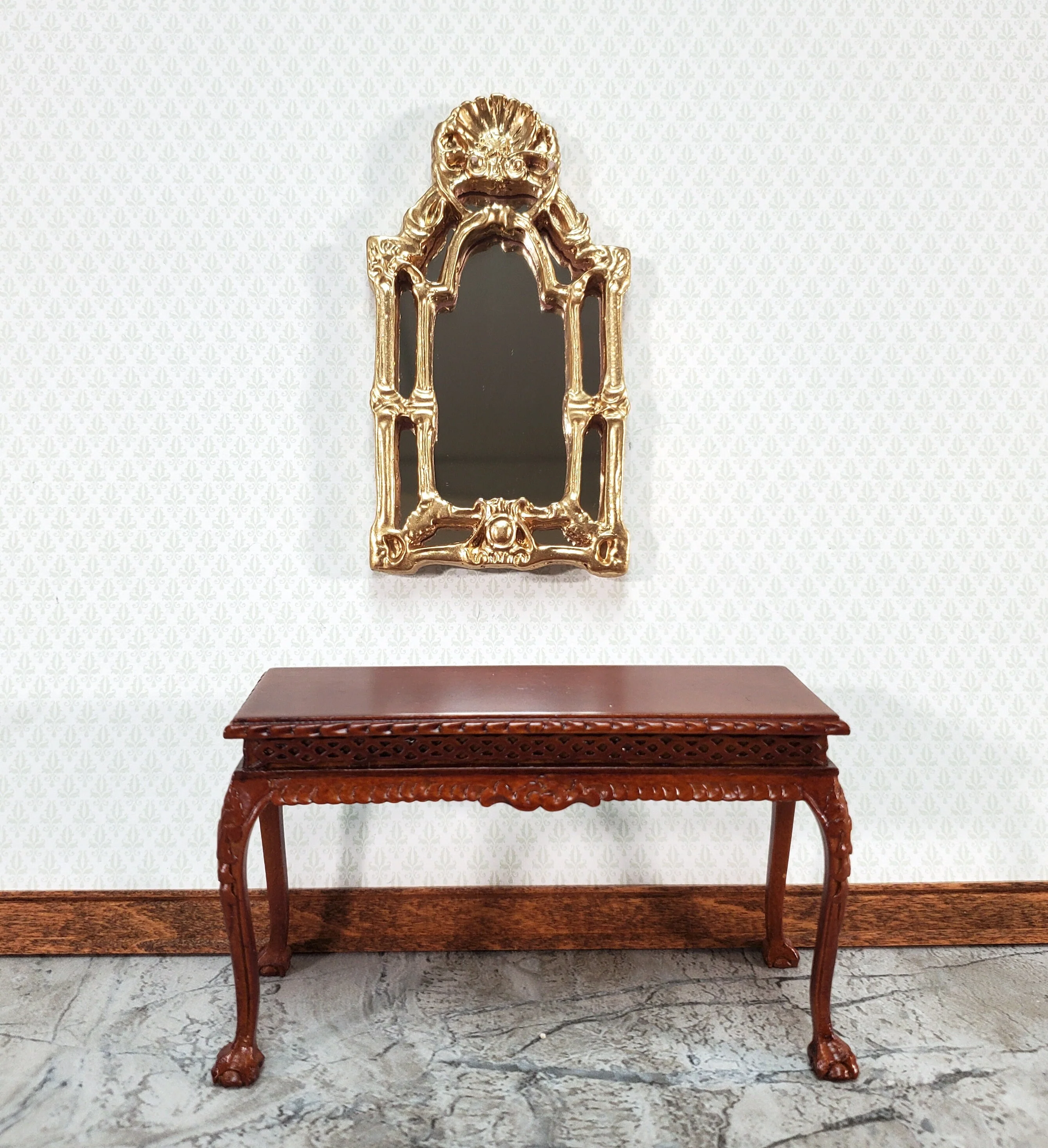Dollhouse Mirror Baroque Style Gold LARGE 1:12 Scale Miniature Decor 4 1/4" tall - Image 2