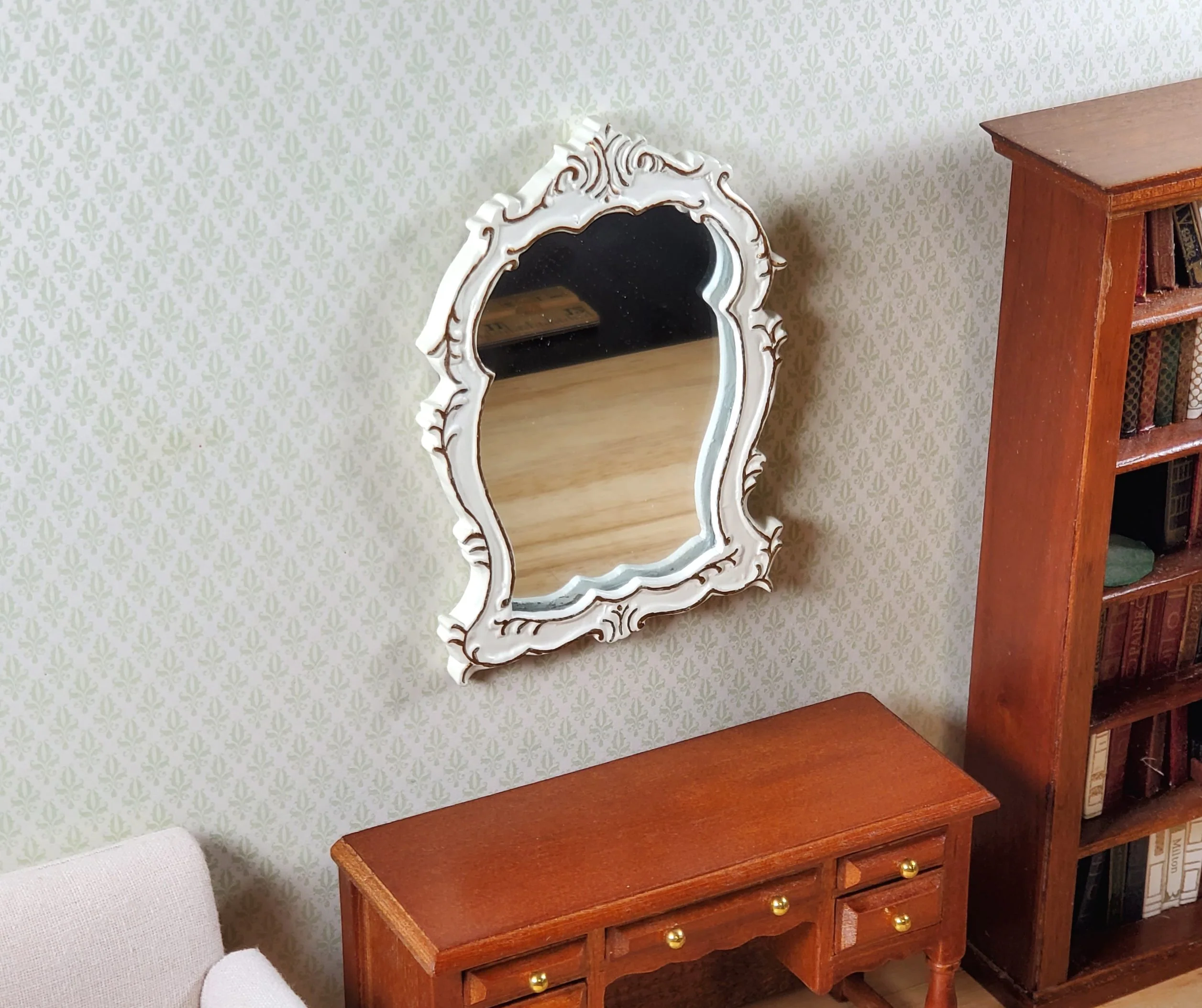 Dollhouse Mirror Cream with Gold Accents 1:12 Scale Miniature Decor - Image 4