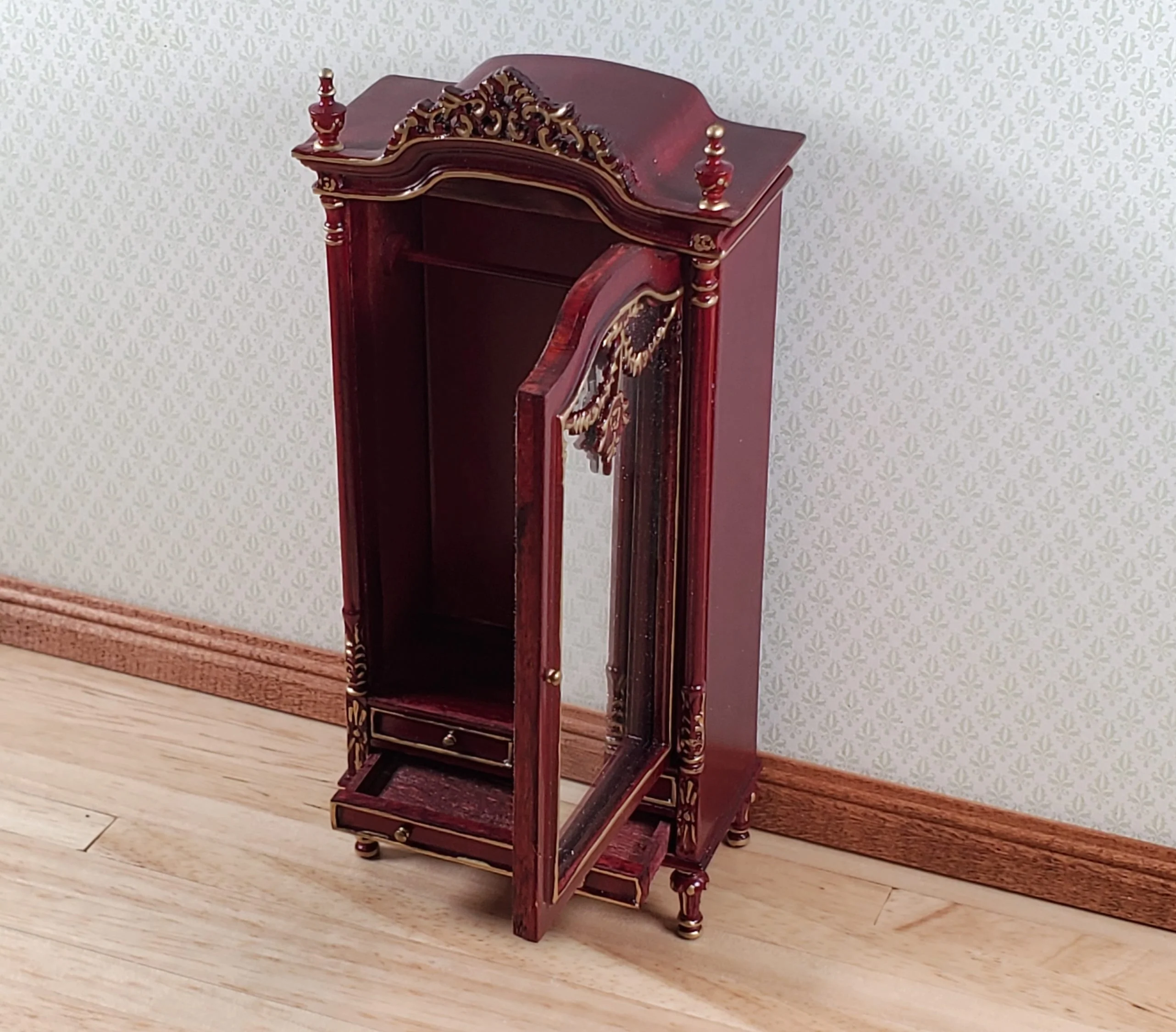 Dollhouse Mirrored Wardrobe Mahogany Finish 1:12 Scale by Hansson Miniatures - Image 2