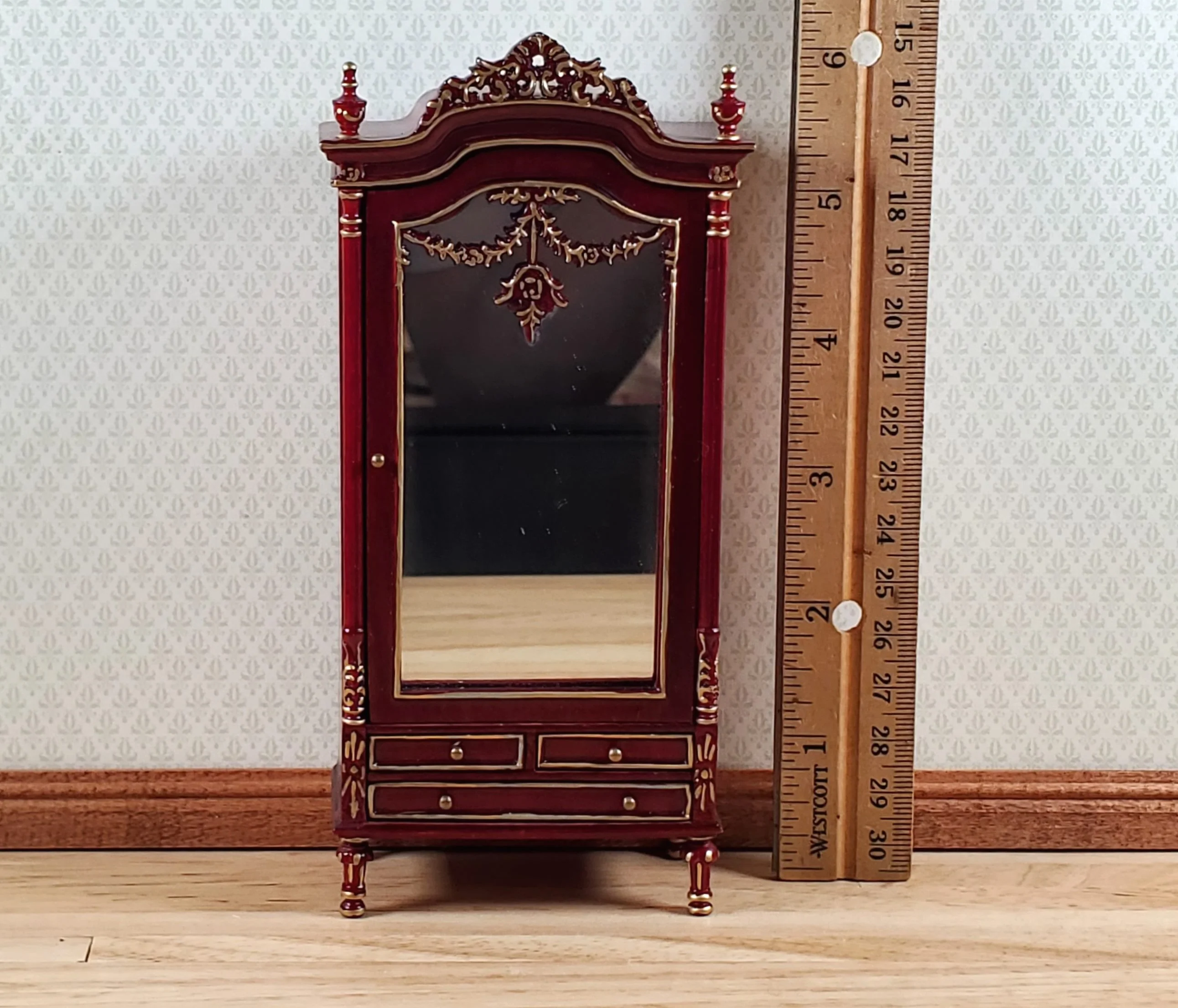 Dollhouse Mirrored Wardrobe Mahogany Finish 1:12 Scale by Hansson Miniatures - Image 5