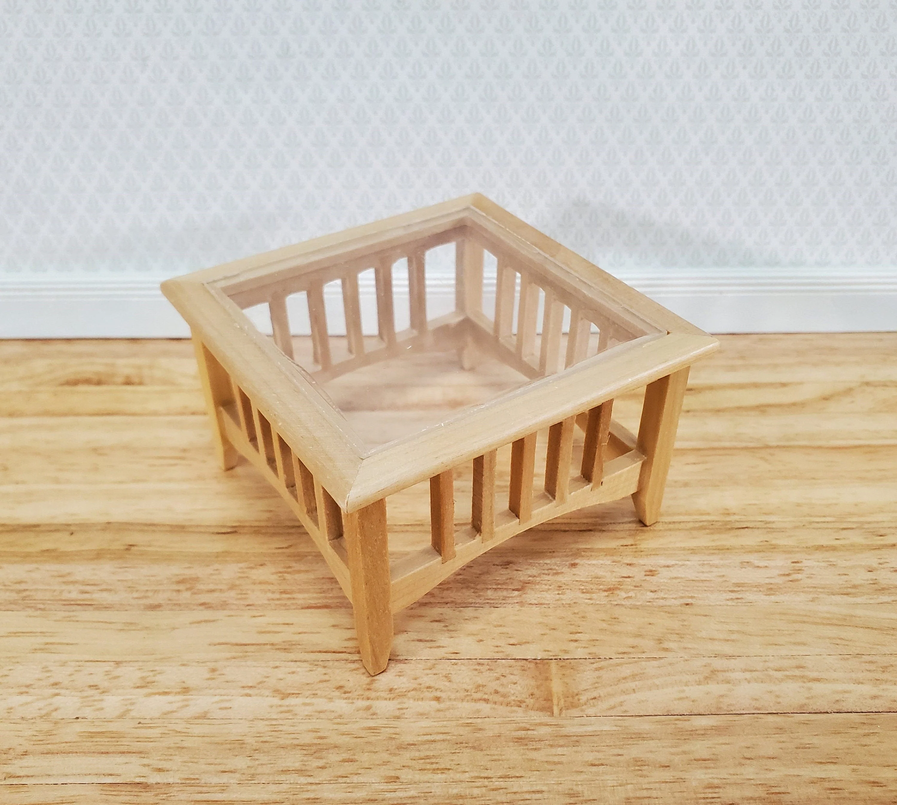 Dollhouse Modern Coffee Table Square Light Oak Finish 1:12 Scale Miniature Furniture - Image 2
