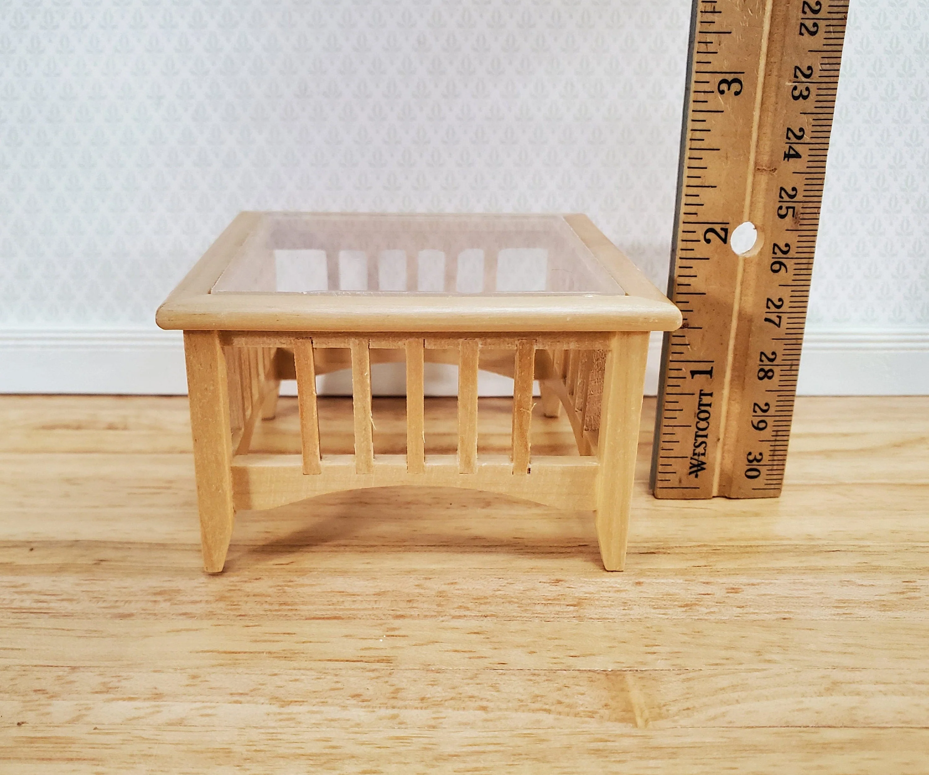 Dollhouse Modern Coffee Table Square Light Oak Finish 1:12 Scale Miniature Furniture - Image 4