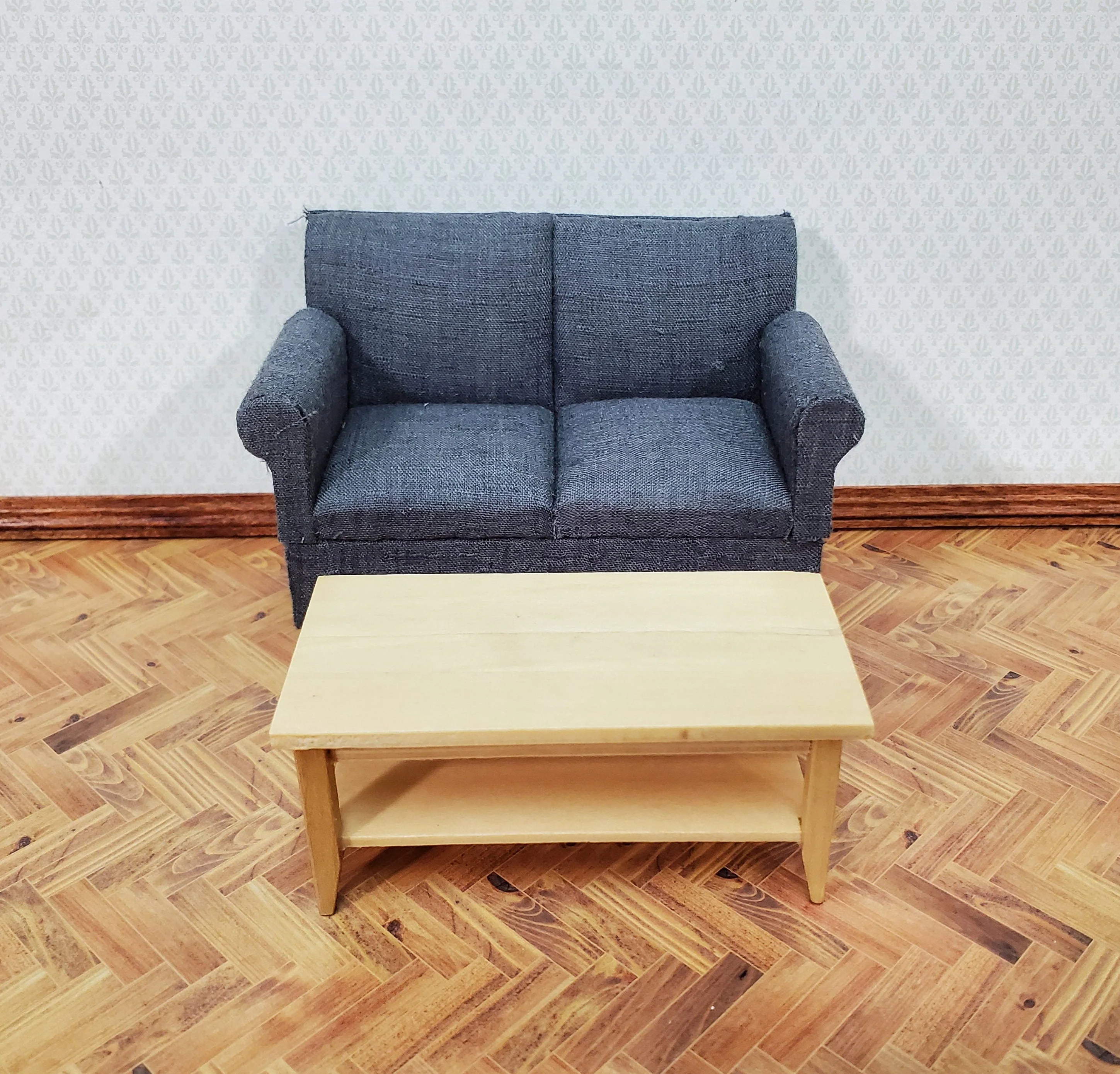 Dollhouse Modern Coffee Table with Shelf Light Oak Wood 1:12 Scale Miniature Furniture - Image 3