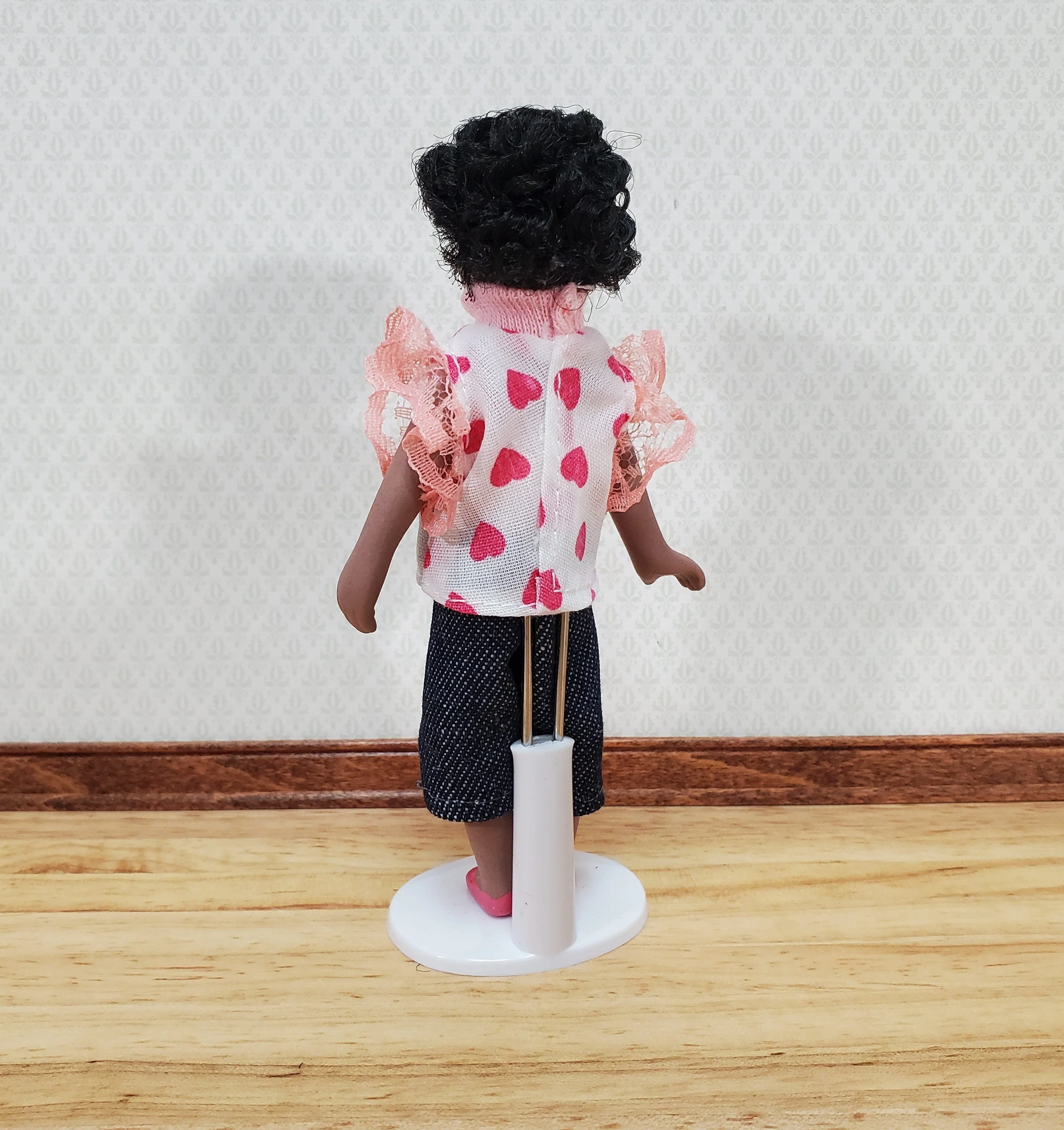 Dollhouse Modern Girl Black Brown Doll Daughter Sister Porcelain Poseable 1:12 Scale Miniature - Image 4
