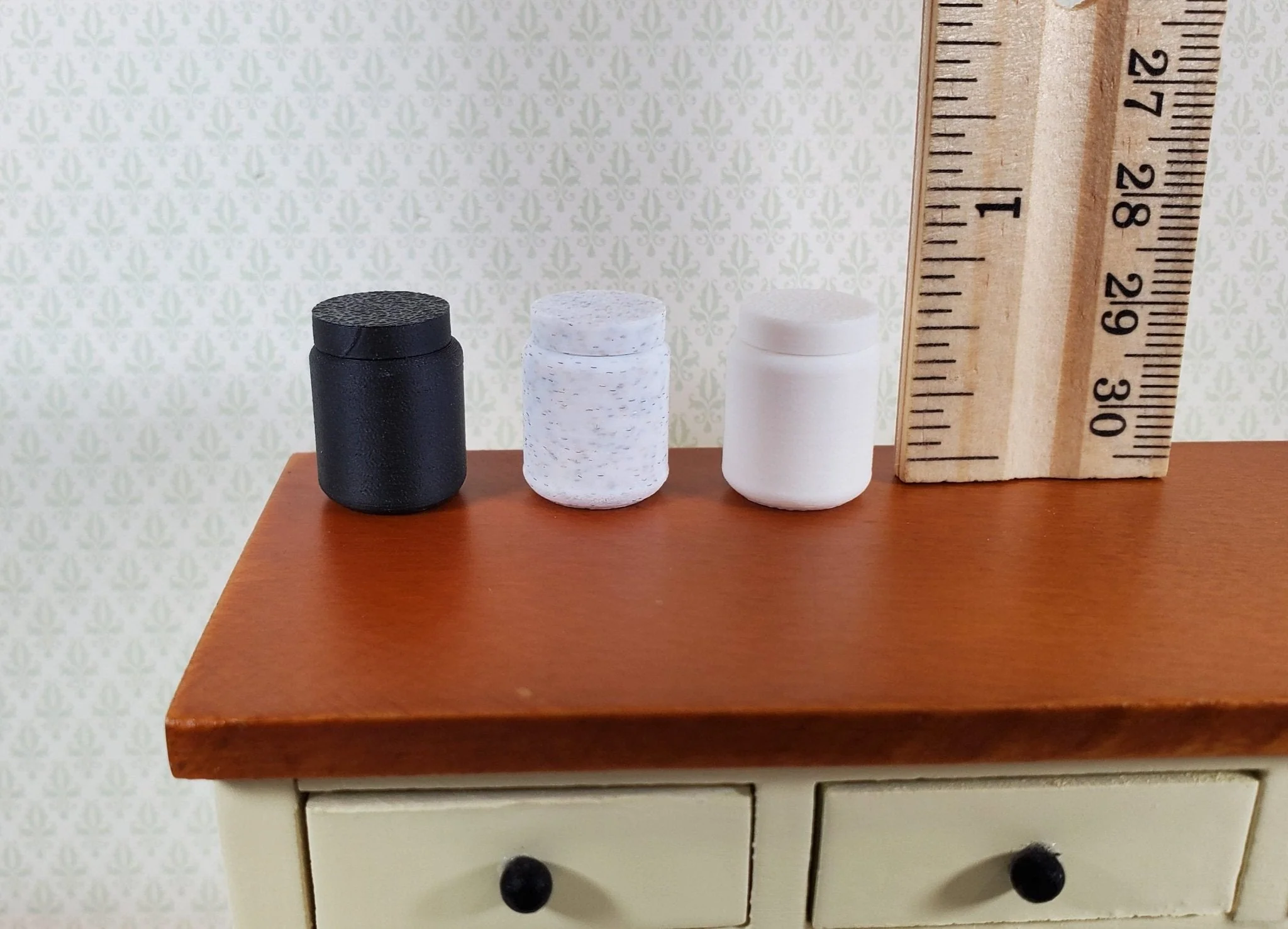 Dollhouse Modern Jars Black White Stone Set of 3 Choose From 3 Styles Removable Exchangeable Lids 1:12 Scale - Image 5
