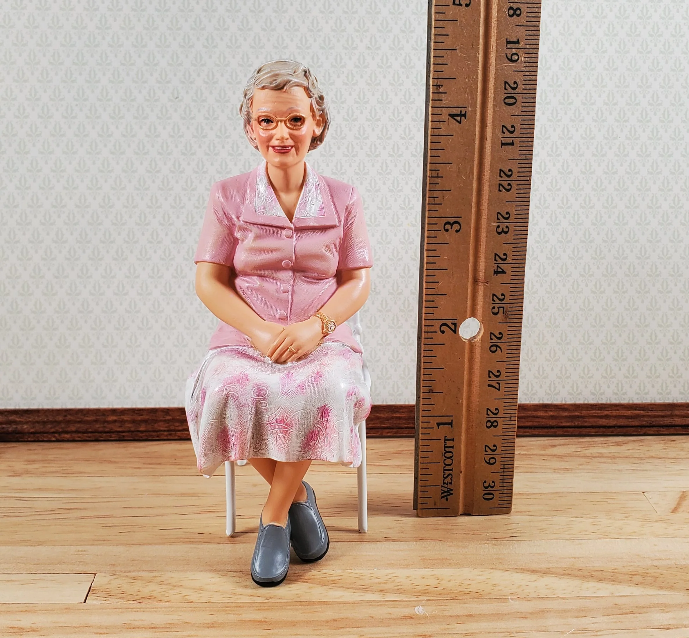 Dollhouse Modern Lady Grandma Doll Sitting 1:12 Scale Miniature "RoseMary" - Image 4