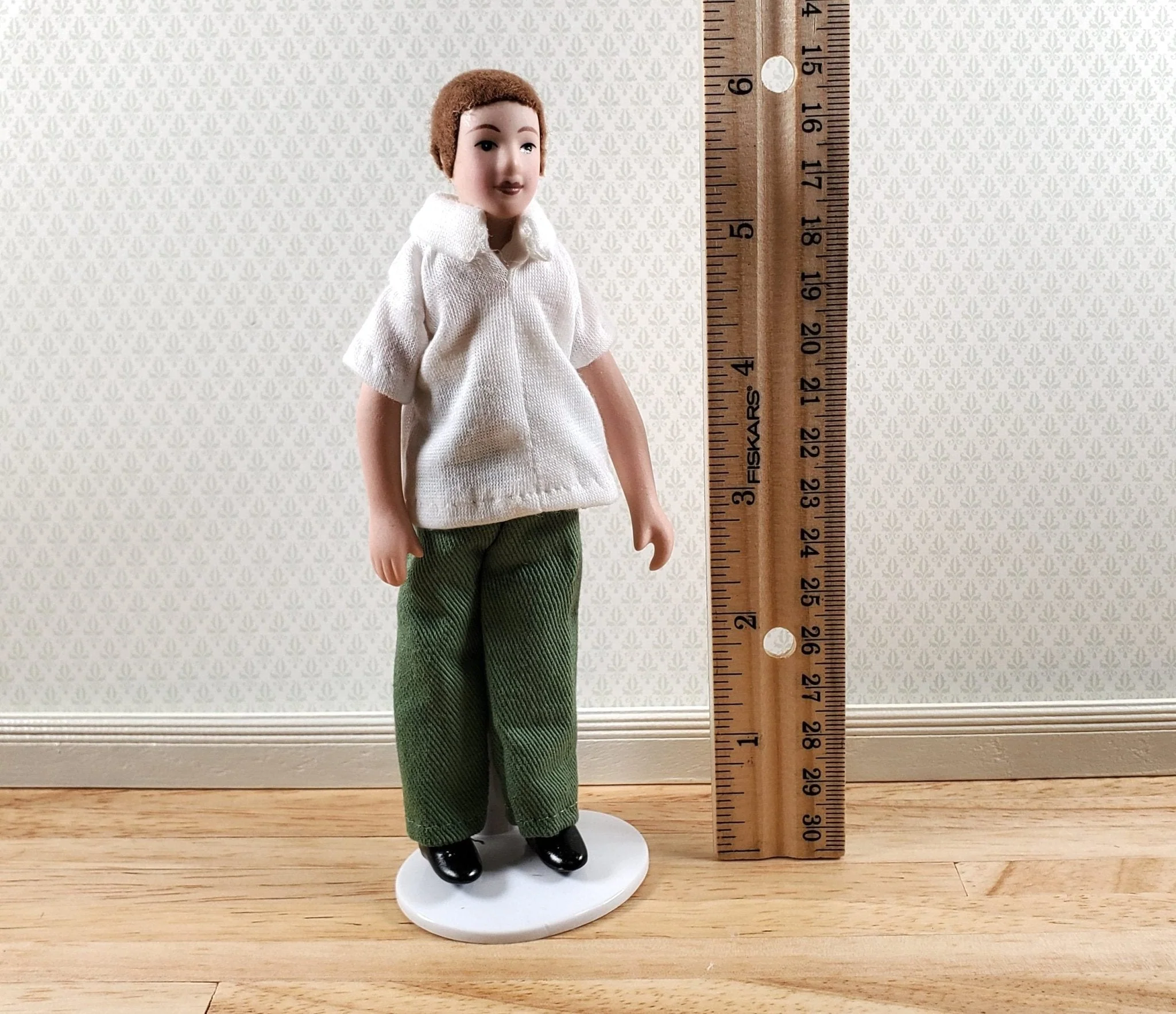 Dollhouse Modern Male Man Doll Porcelain Dad Father 1:12 Scale Miniature White Shirt - Image 3