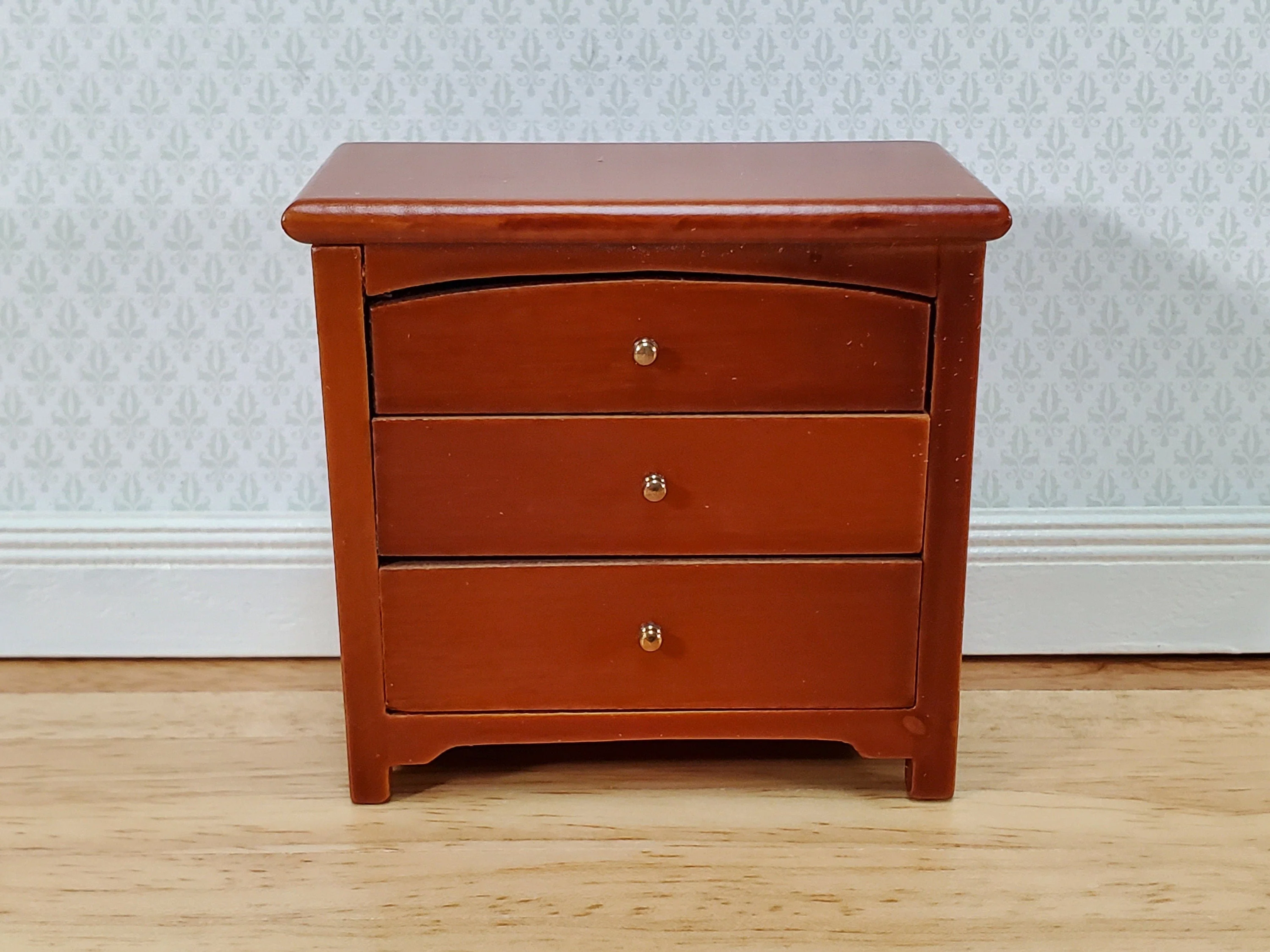Dollhouse Modern Night Stand Dresser 3 Drawer Walnut Finish 1:12 Scale Miniature Furniture - Image 2
