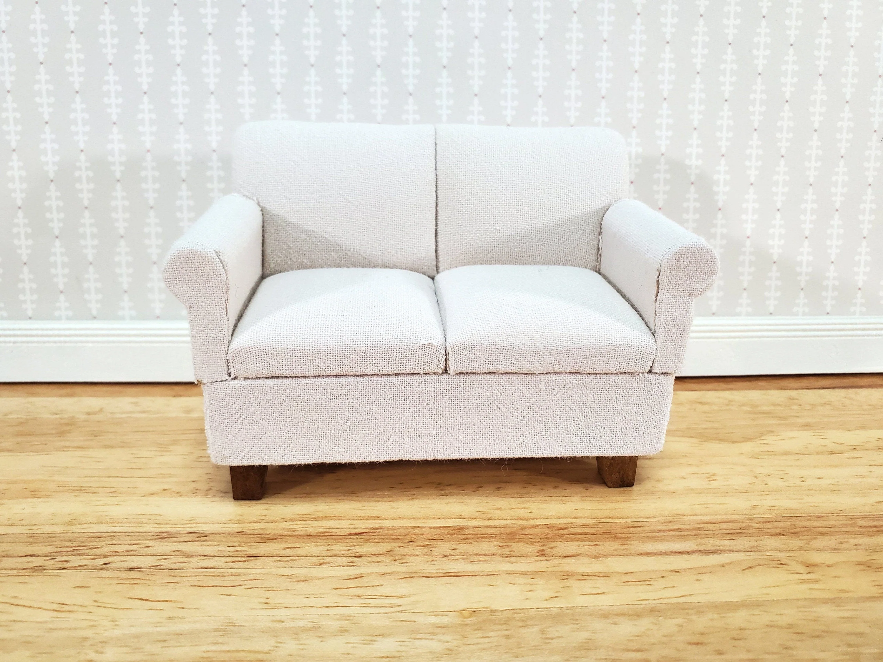 Dollhouse Modern Sofa Cream/Beige Couch Small 1:12 Scale Miniature Furniture - Image 2