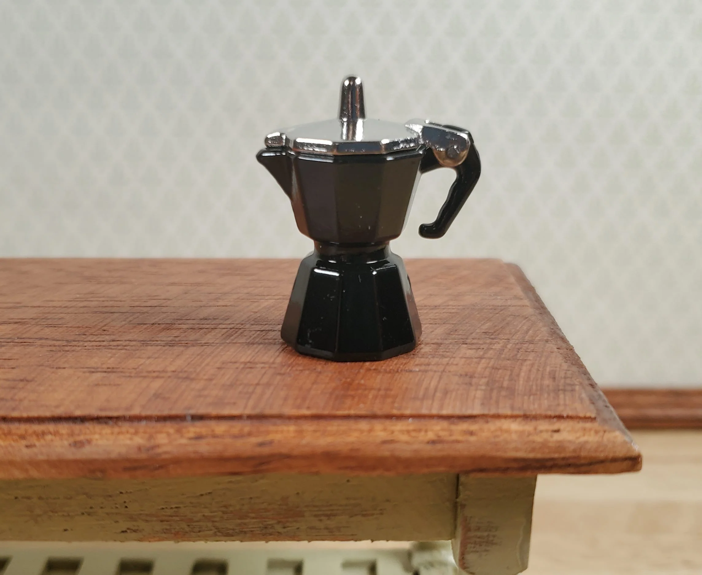 Dollhouse Moka Coffee Pot Maker Opening Top Black Metal 1:12 Scale Kitchen