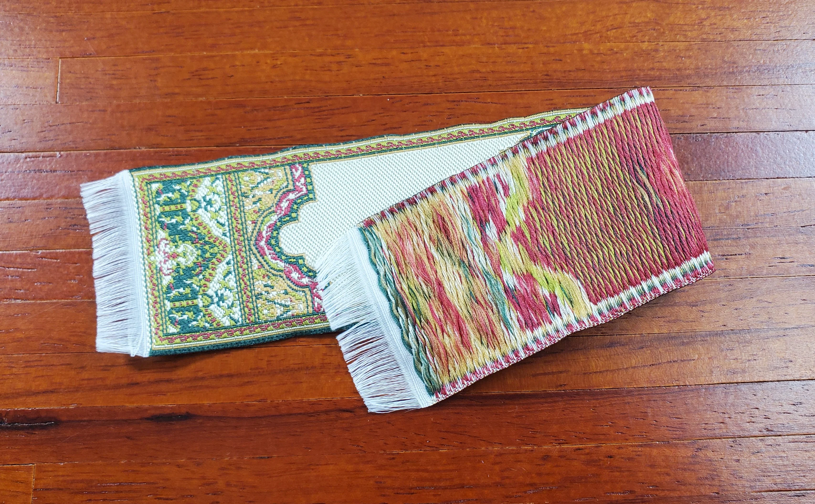 Dollhouse Narrow Carpet Rug Runner Gold Green Woven Fabric 1:12 Scale - Image 2