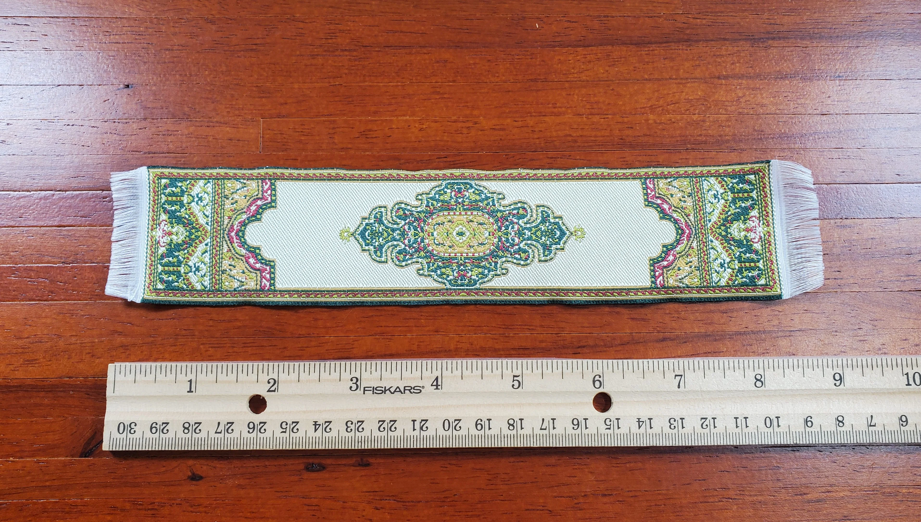 Dollhouse Narrow Carpet Rug Runner Gold Green Woven Fabric 1:12 Scale - Image 4