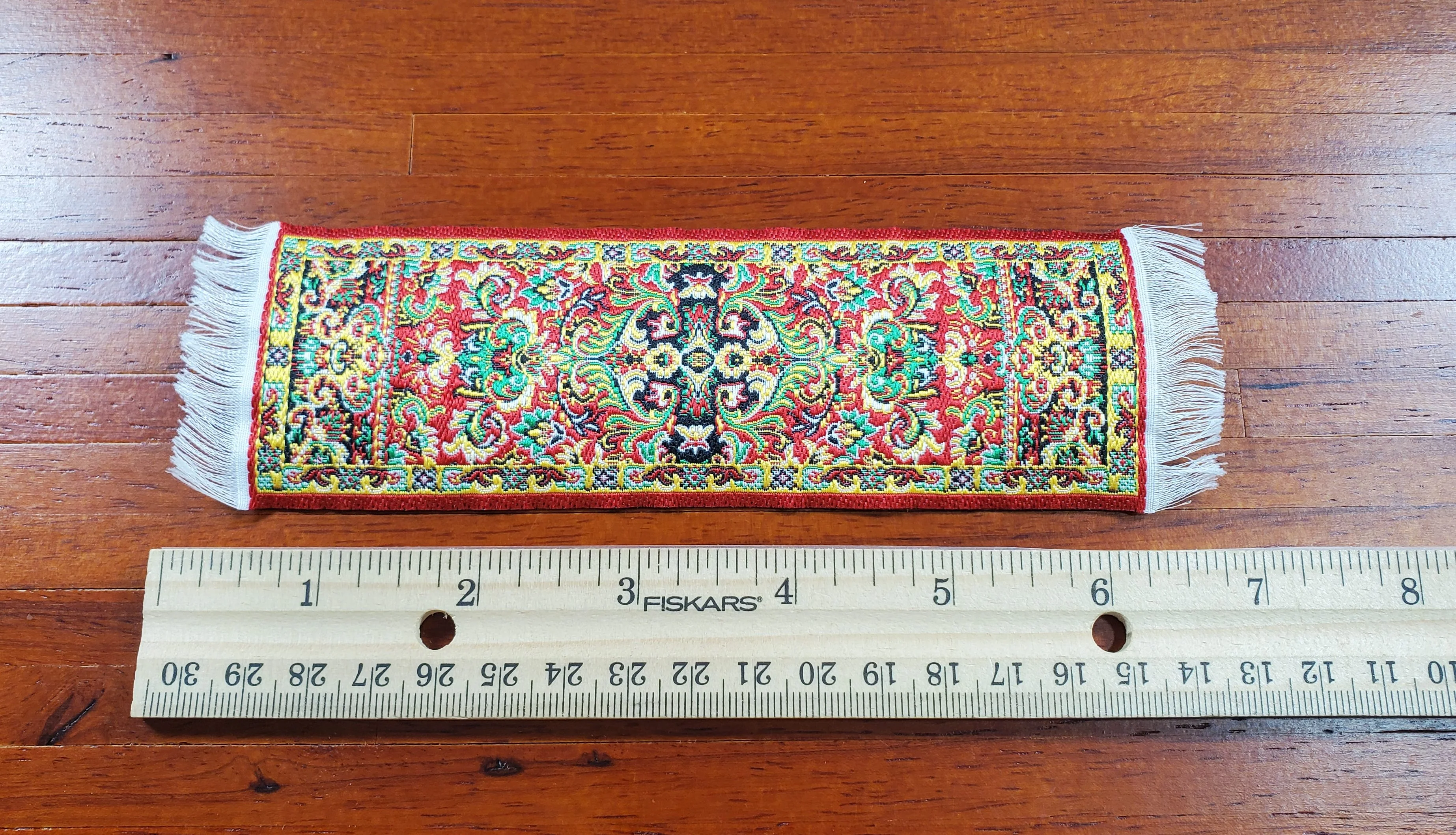 Dollhouse Narrow Carpet Rug Runner Red Gold Black Woven Fabric 1:12 Scale - Image 3