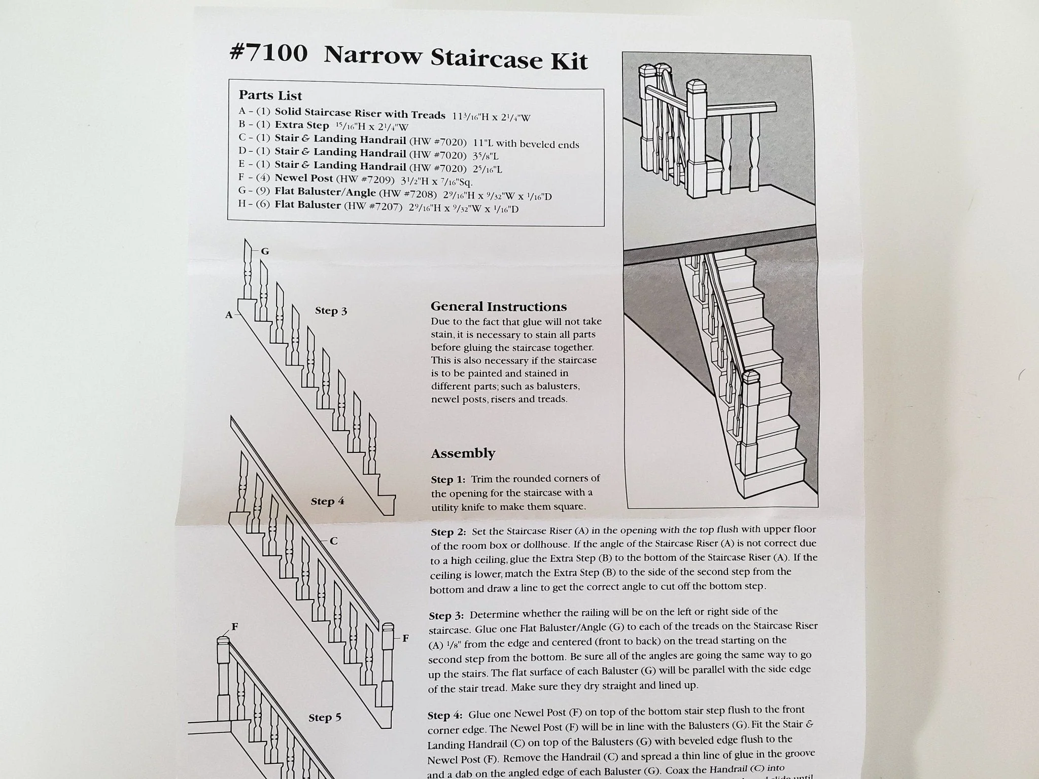 Dollhouse Narrow Stairs Stairway Kit Houseworks with Top Landing Parts 1:12 Scale Miniature - Image 3