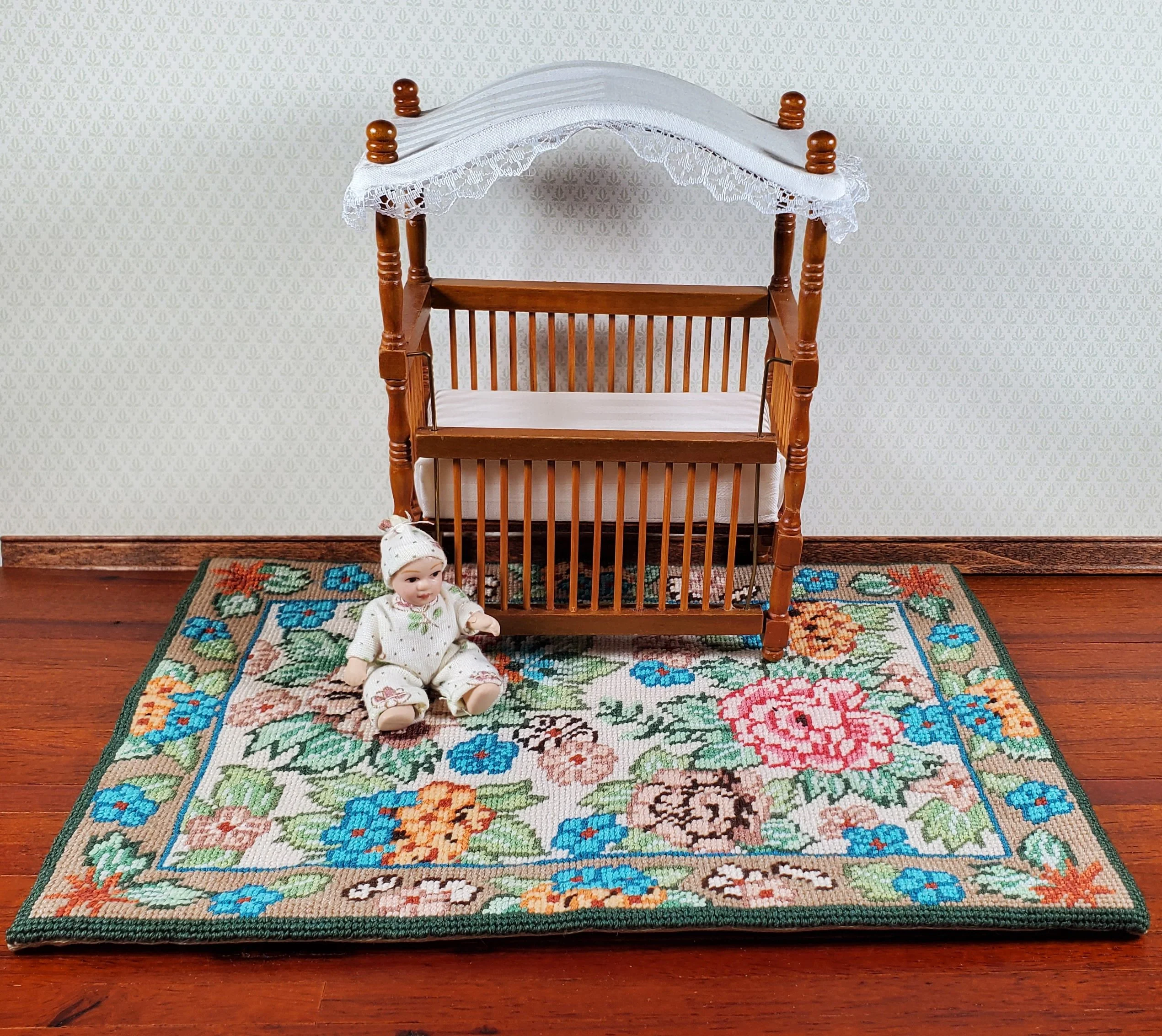 Dollhouse Needlepoint Rug Large Aubusson Style 1:12 Scale Carpet Floral - Image 2