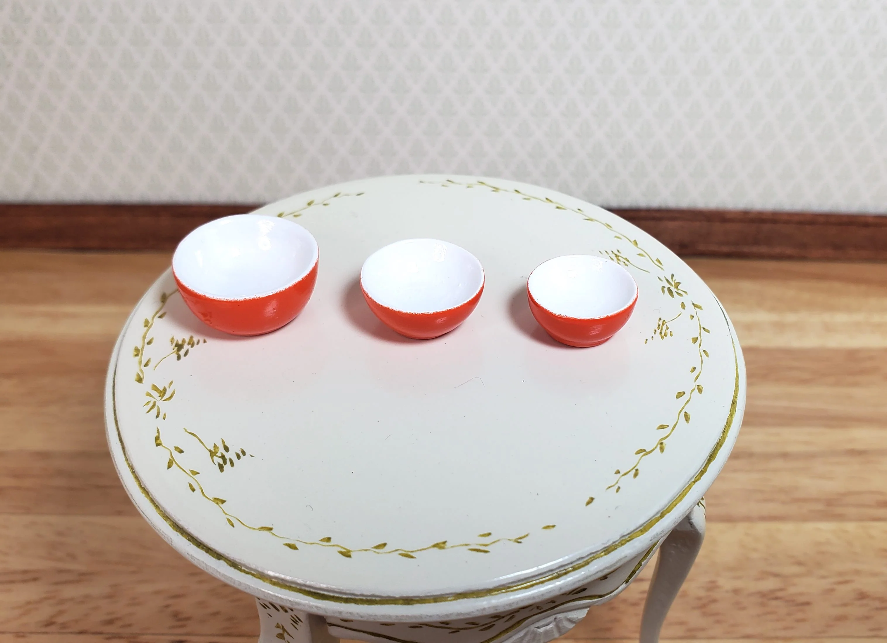 Dollhouse Nesting Mixing Bowls Orange White Set of 3 1:12 Scale Miniature Dishes - Image 2