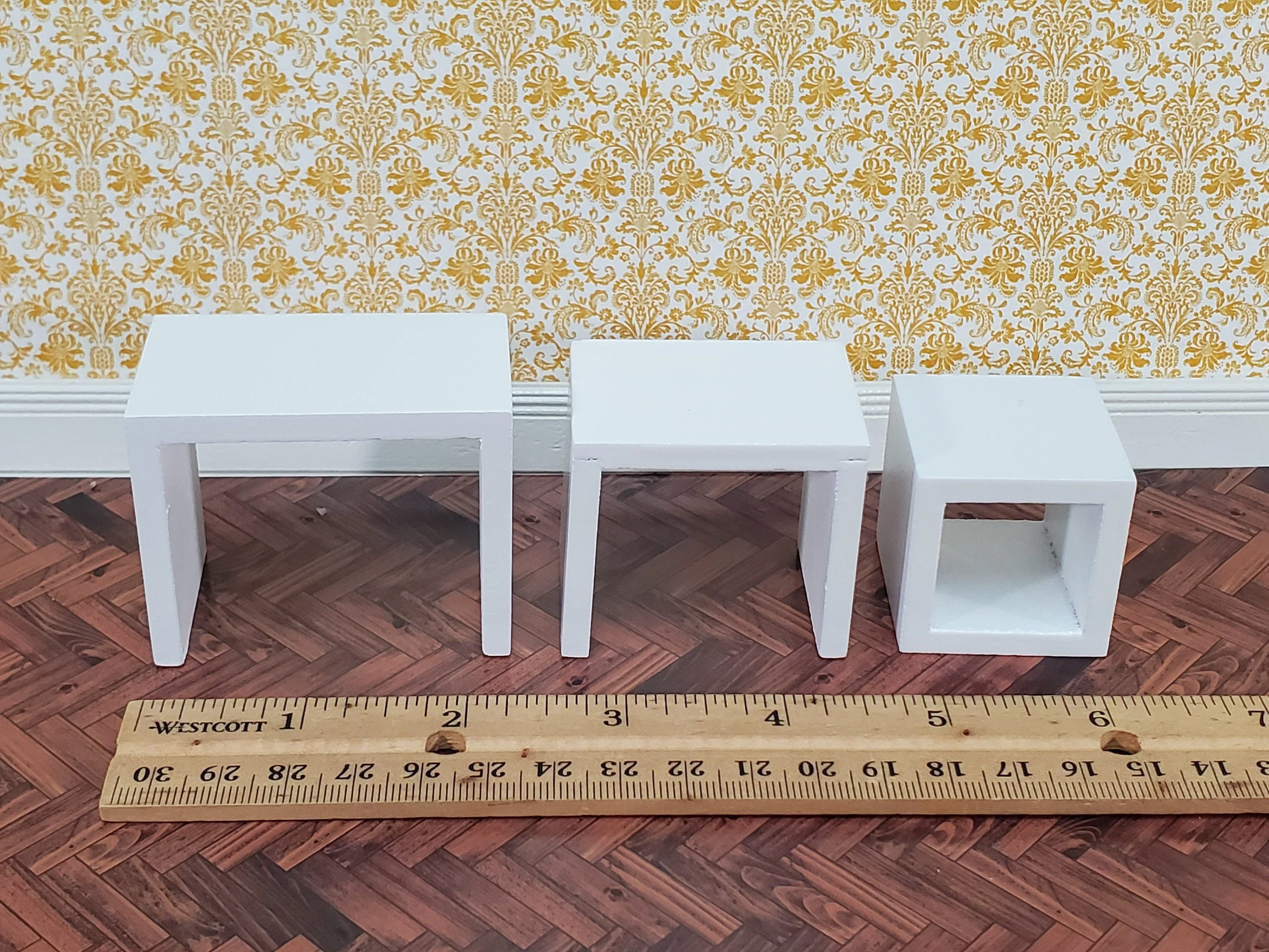 Dollhouse Nesting Tables Set of 3 Square Modern White 1:12 Scale Miniature Furniture - Image 3
