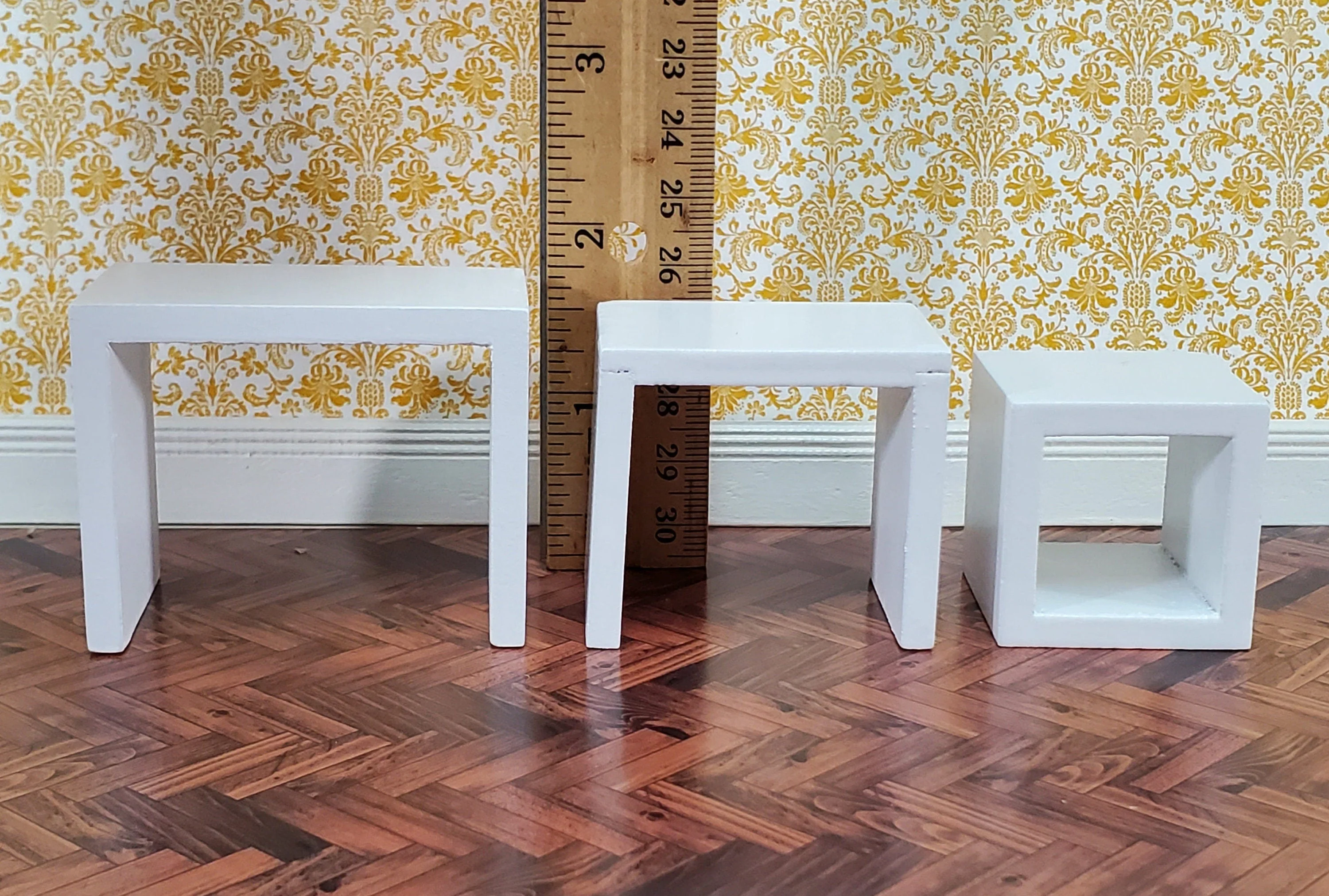Dollhouse Nesting Tables Set of 3 Square Modern White 1:12 Scale Miniature Furniture - Image 4