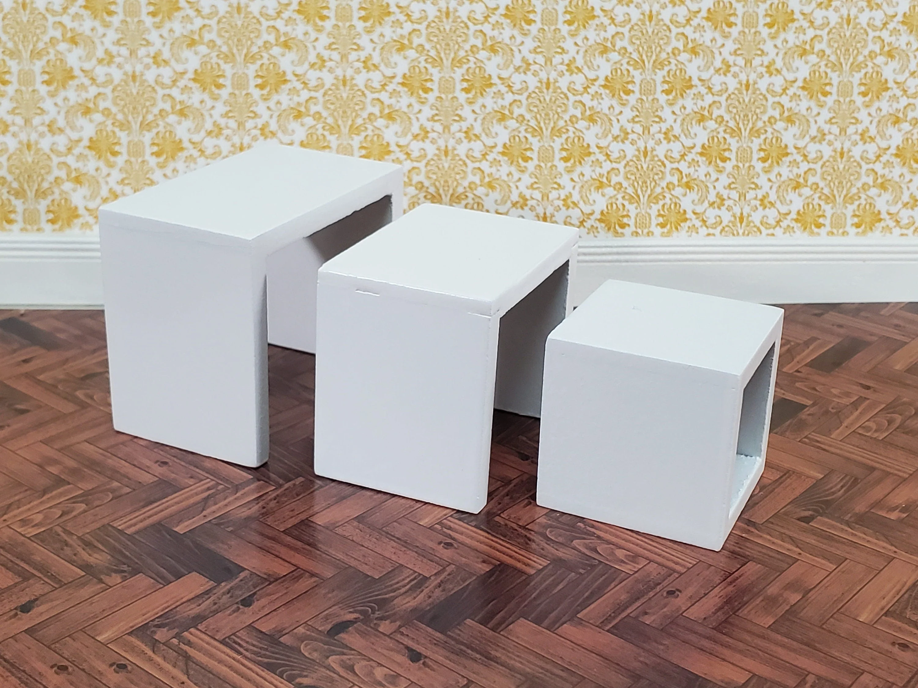 Dollhouse Nesting Tables Set of 3 Square Modern White 1:12 Scale Miniature Furniture - Image 5