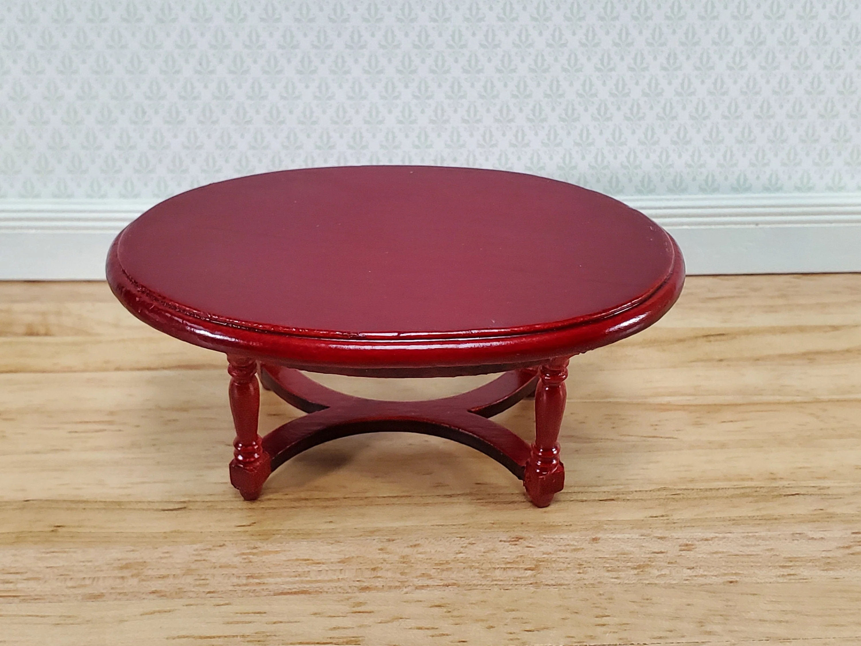 Dollhouse Oval Coffee Table Mahogany Finish 1:12 Scale Miniature Furniture - Image 3