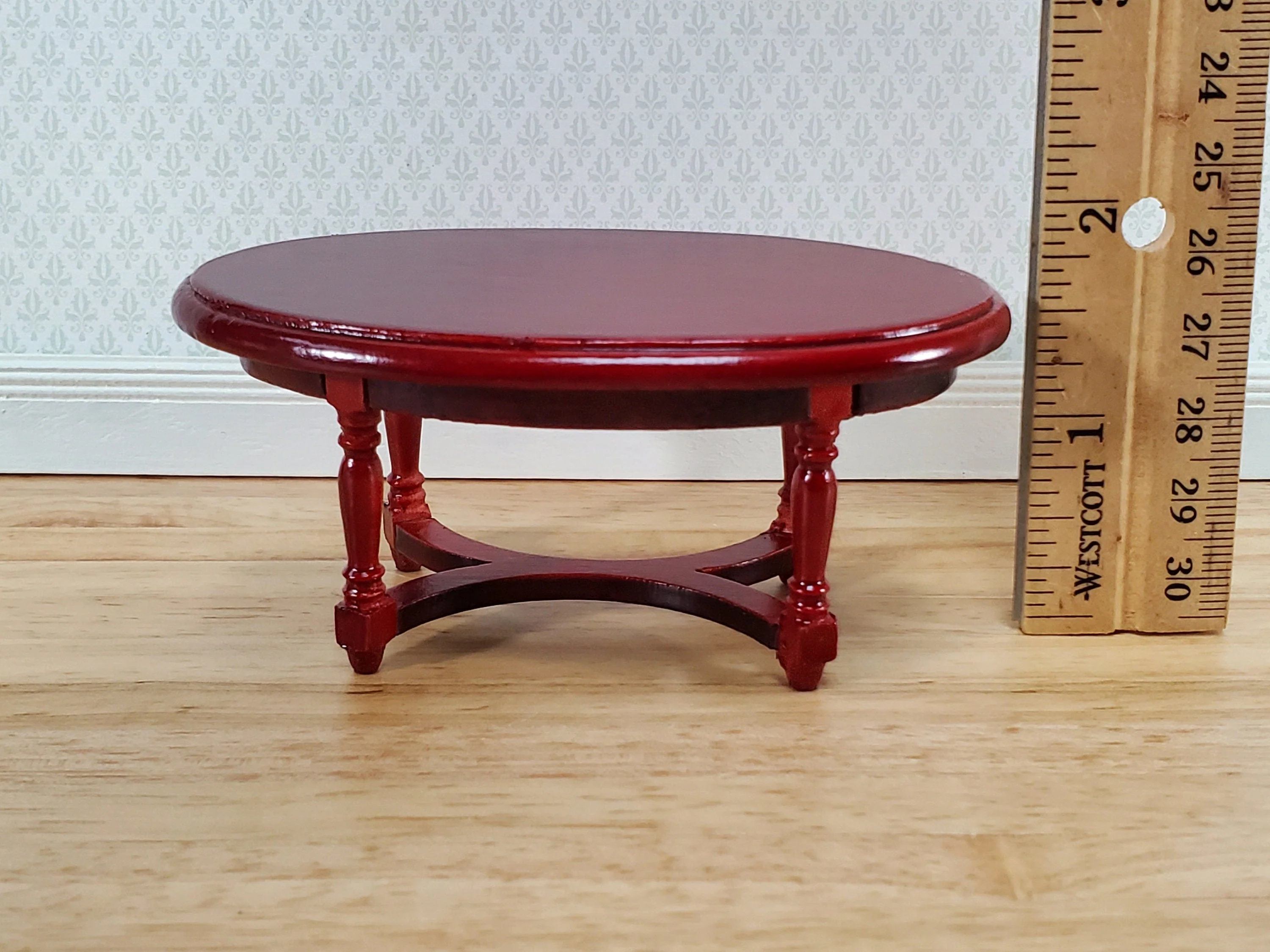 Dollhouse Oval Coffee Table Mahogany Finish 1:12 Scale Miniature Furniture - Image 4