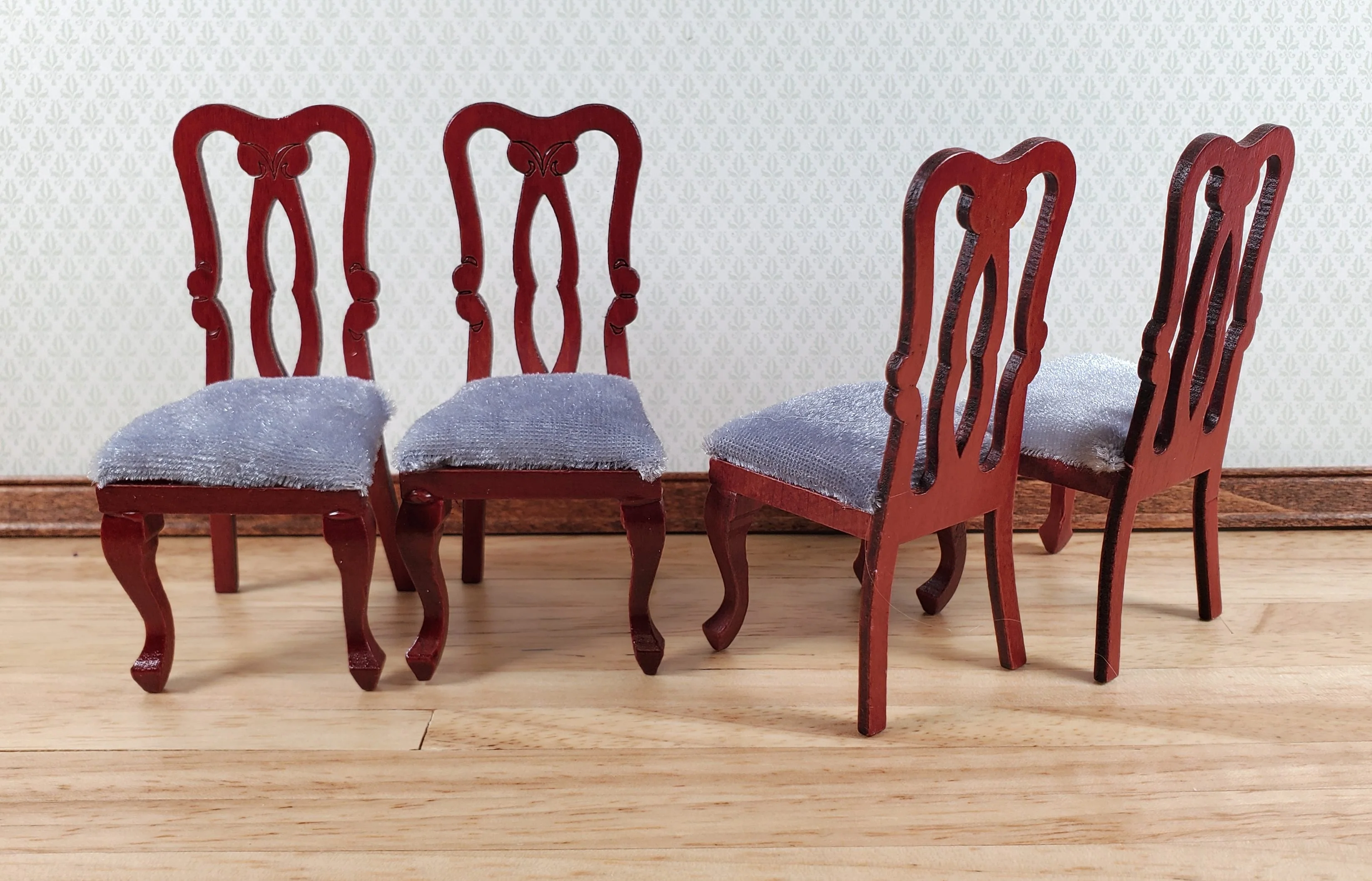 Dollhouse Oval Dining Room Table 4 Chairs Mahogany Finish 1:12 Scale Furniture - Image 4