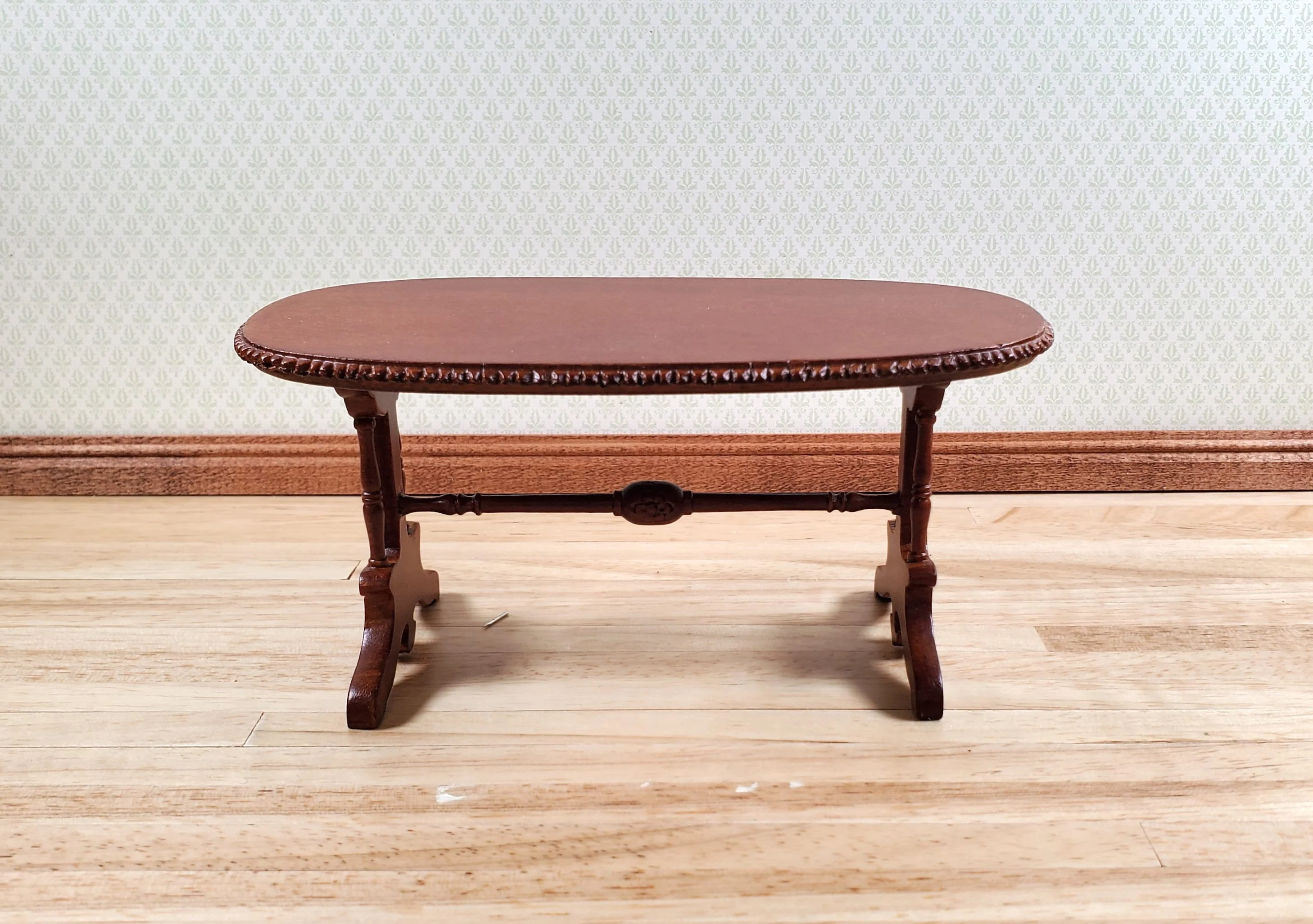 Dollhouse Oval Dining Table by Hansson Wood 1:12 Scale Miniature Walnut Finish