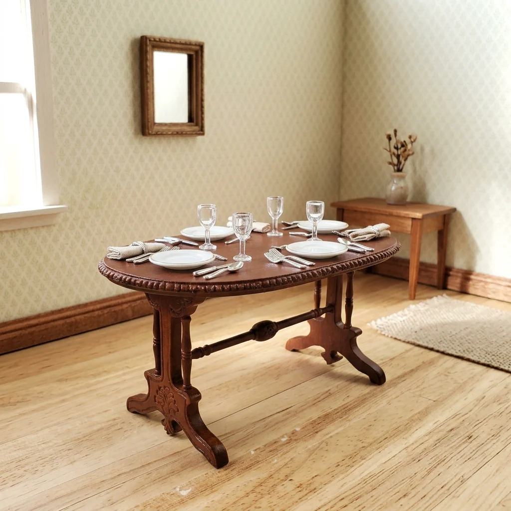 Dollhouse Oval Dining Table by Hansson Wood 1:12 Scale Miniature Walnut Finish - Image 2