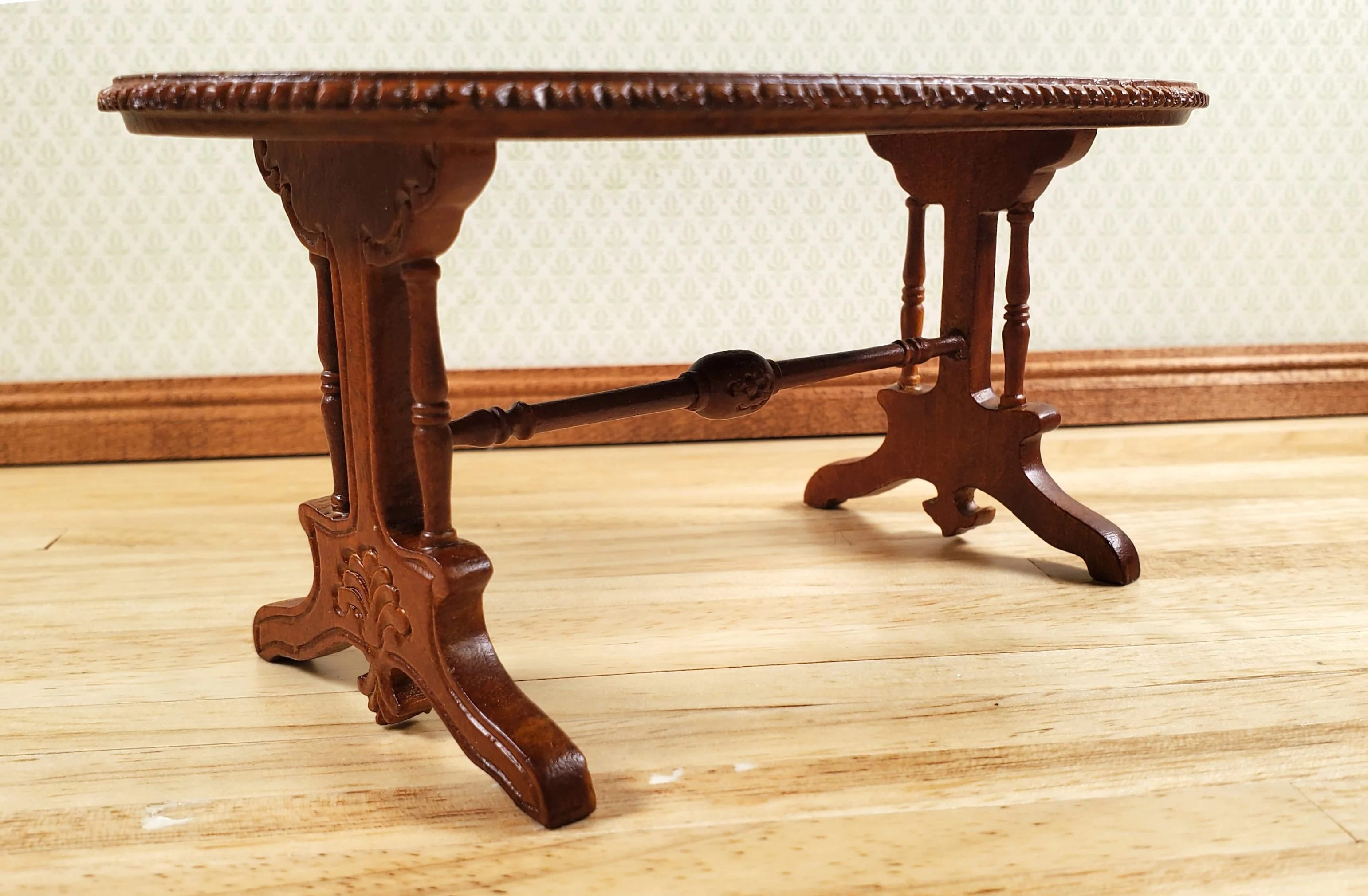 Dollhouse Oval Dining Table by Hansson Wood 1:12 Scale Miniature Walnut Finish - Image 3
