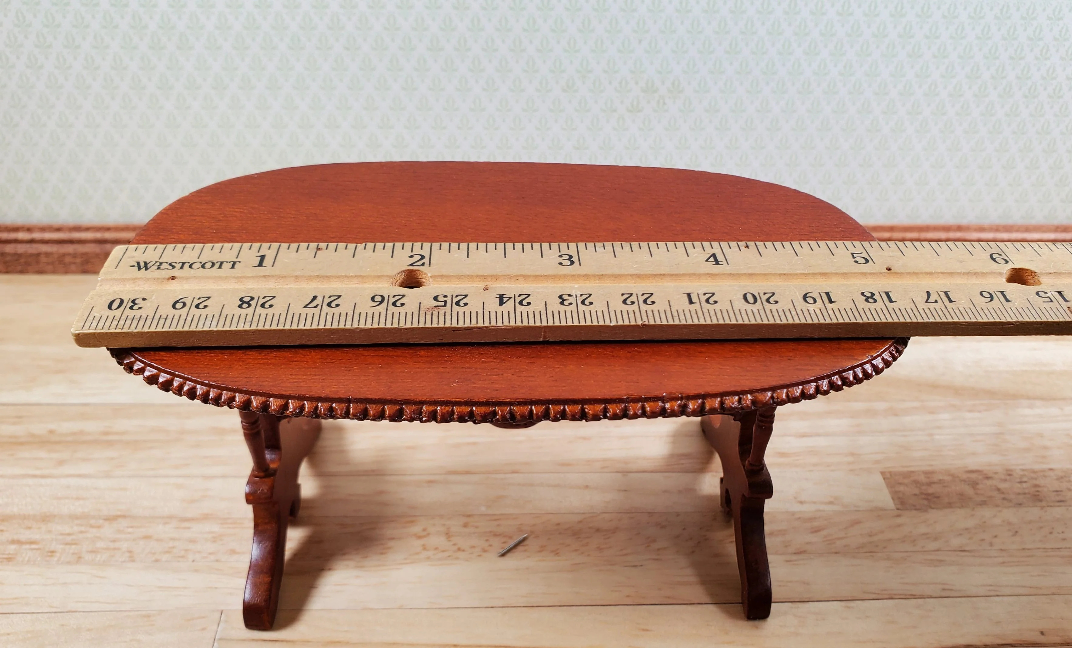 Dollhouse Oval Dining Table by Hansson Wood 1:12 Scale Miniature Walnut Finish - Image 4