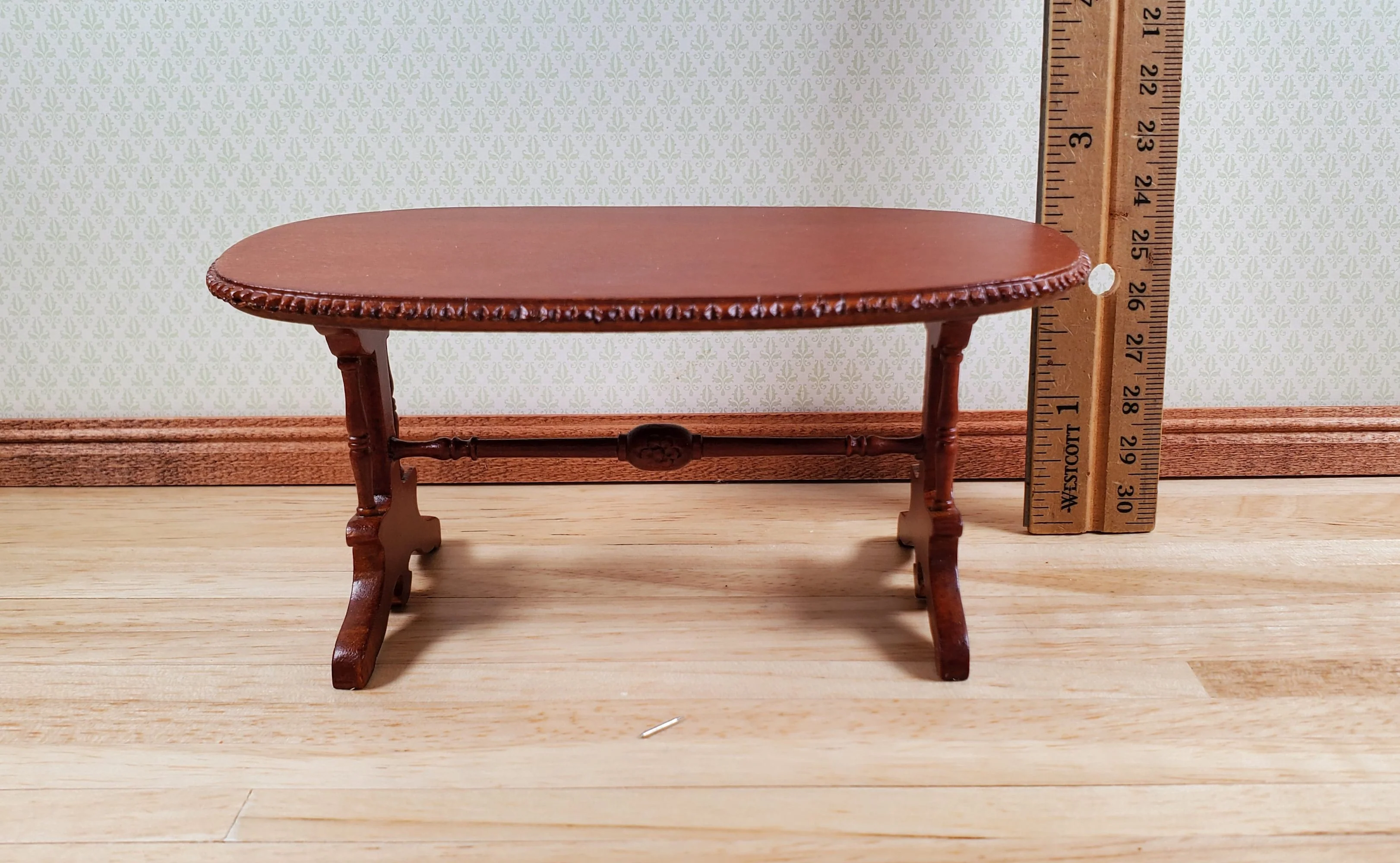 Dollhouse Oval Dining Table by Hansson Wood 1:12 Scale Miniature Walnut Finish - Image 5
