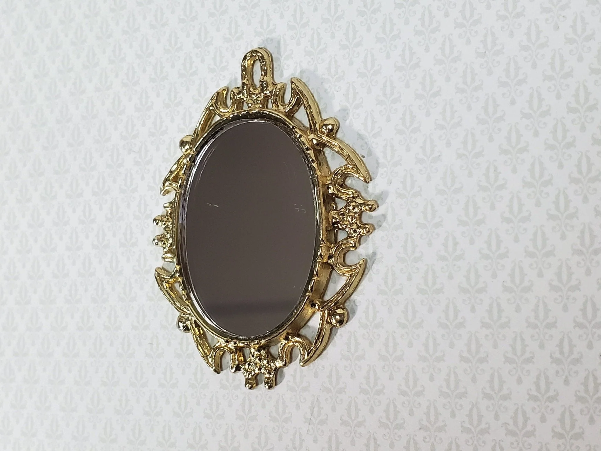 Dollhouse Oval Mirror with Fancy Gold Metal Frame 1:12 Scale Miniature - Image 3