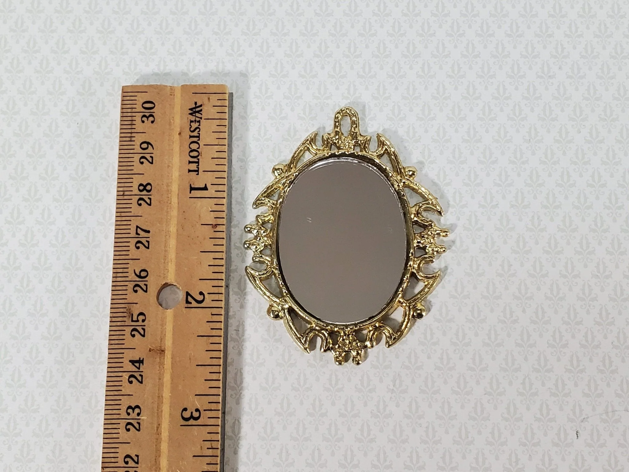 Dollhouse Oval Mirror with Fancy Gold Metal Frame 1:12 Scale Miniature - Image 4