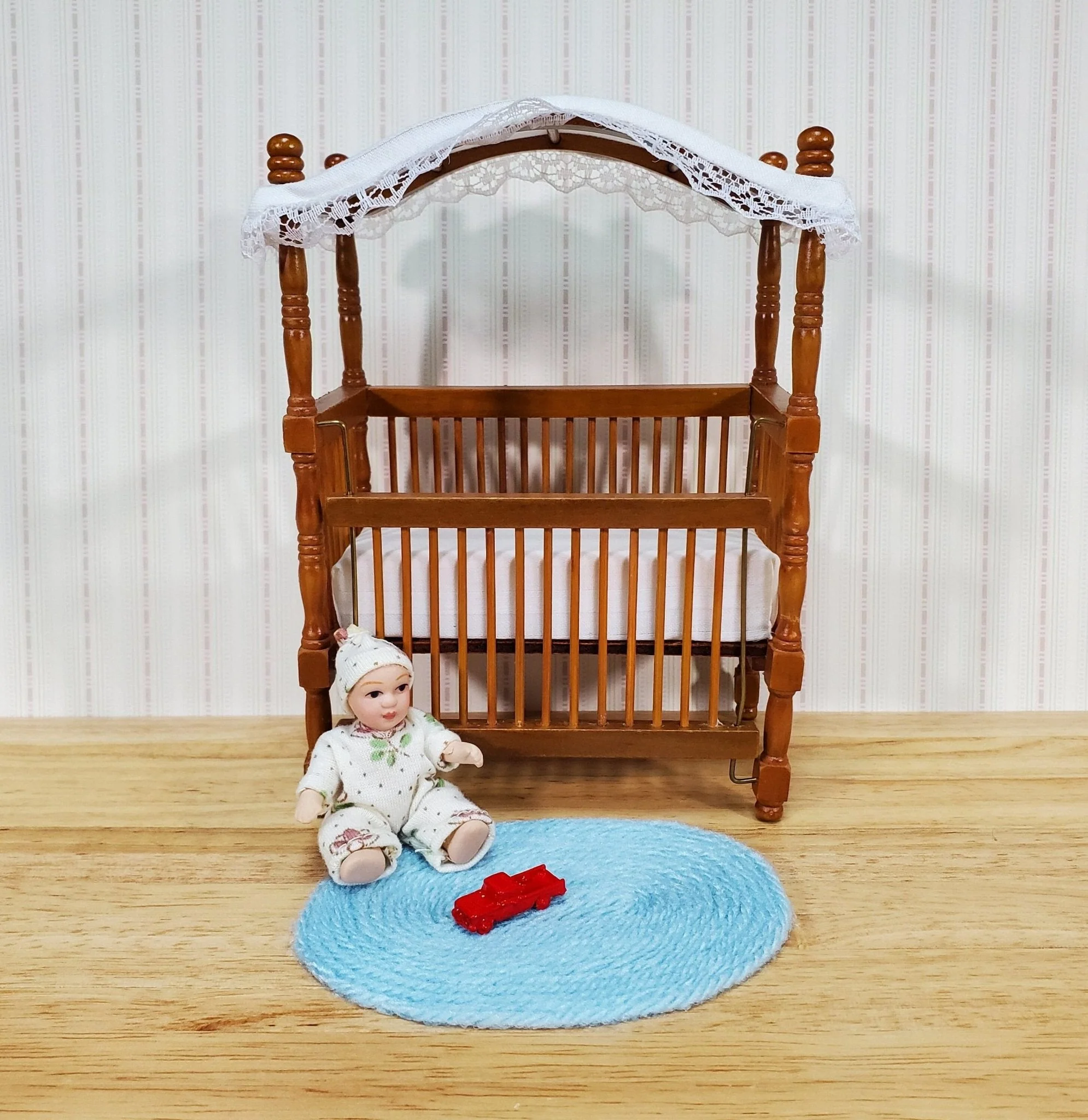 Dollhouse Oval Rug Blue Yarn Small 1:12 Scale Miniature Nursery - Image 3