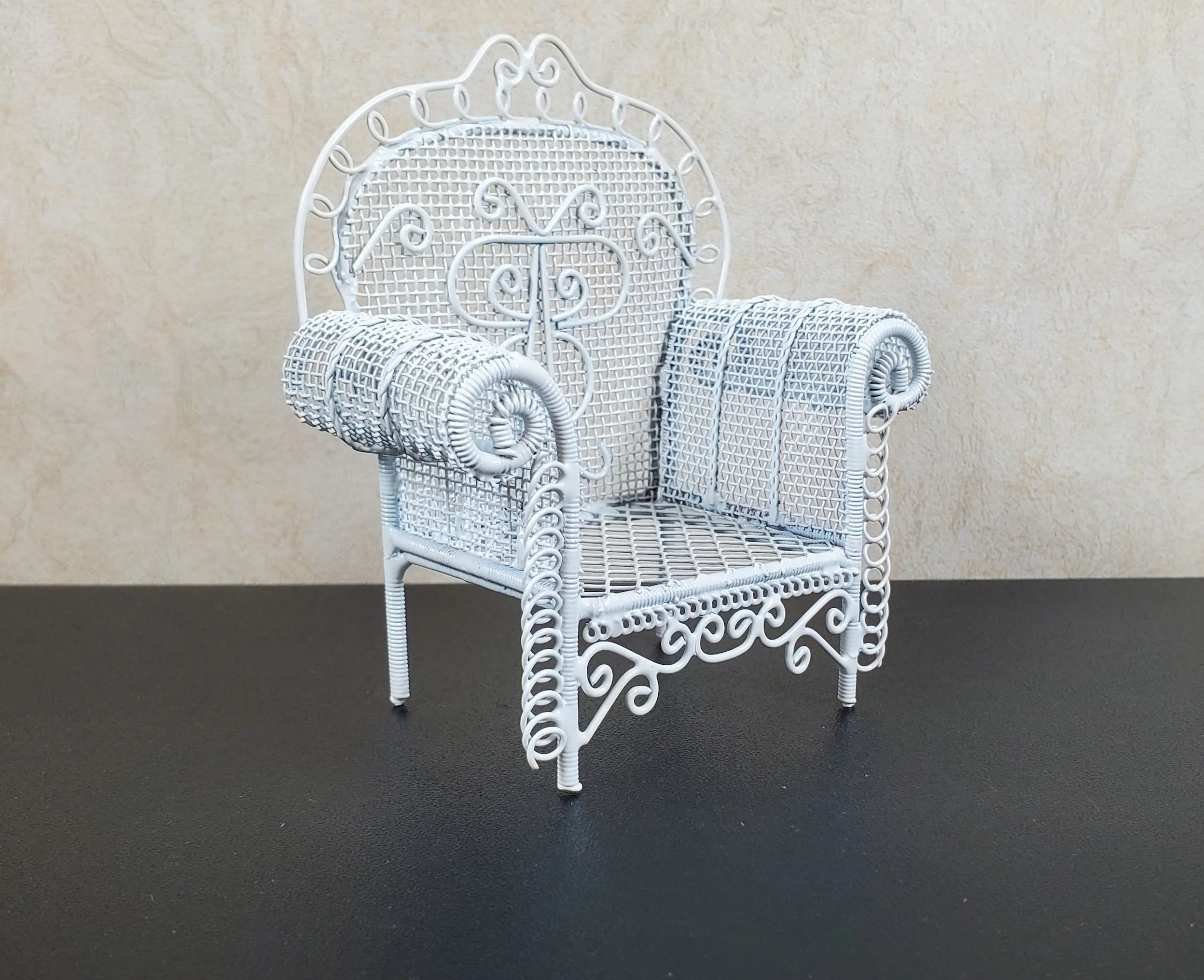 Dollhouse Patio Chair White Metal 1:12 Scale Miniature Fairy Garden Furniture - Image 2