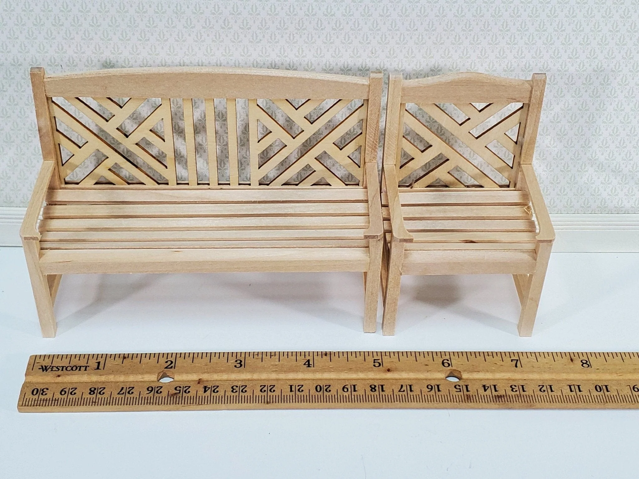 Dollhouse Patio Porch Set Chair Bench Tables Unpainted Wood 1:12 Scale Miniature Furniture - Image 4