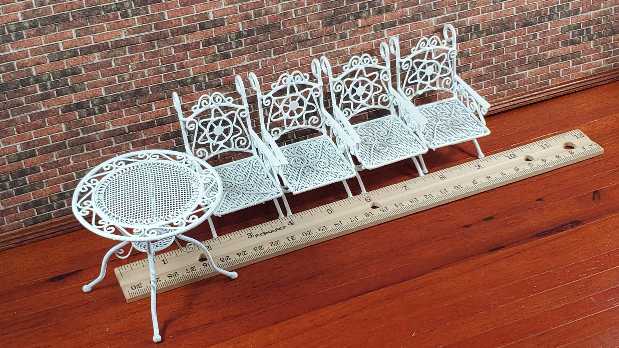Dollhouse Patio Set White Metal Table 4 Chairs 1:12 Scale Miniature Furniture Fairy Garden Bistro - Image 4