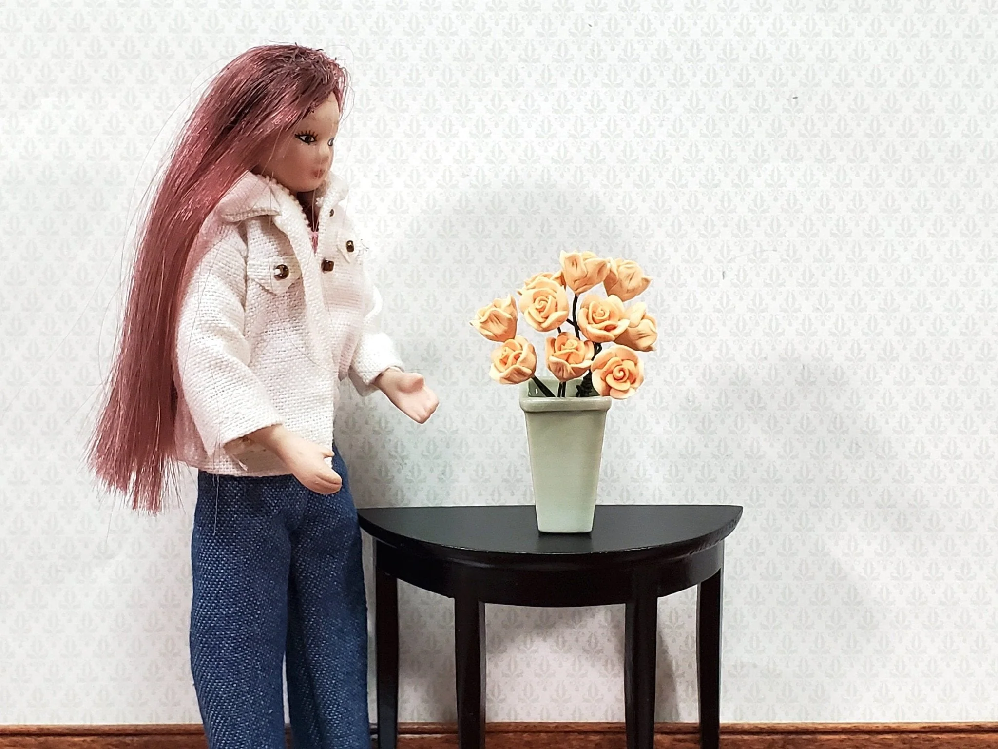 Dollhouse Peach Roses Flowers Set of 10 with Stems 1:12 Scale Miniature Garden - Image 2