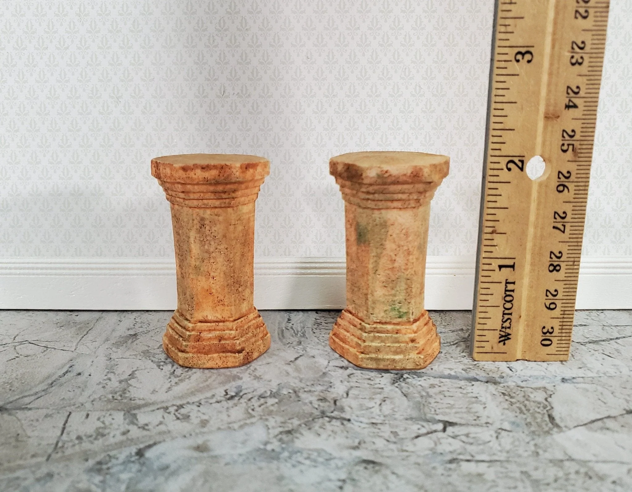 Dollhouse Pedestal x2 for Plants Ferns Decoration Aged Tan 1:12 Scale Miniature Garden A4001AG - Image 3