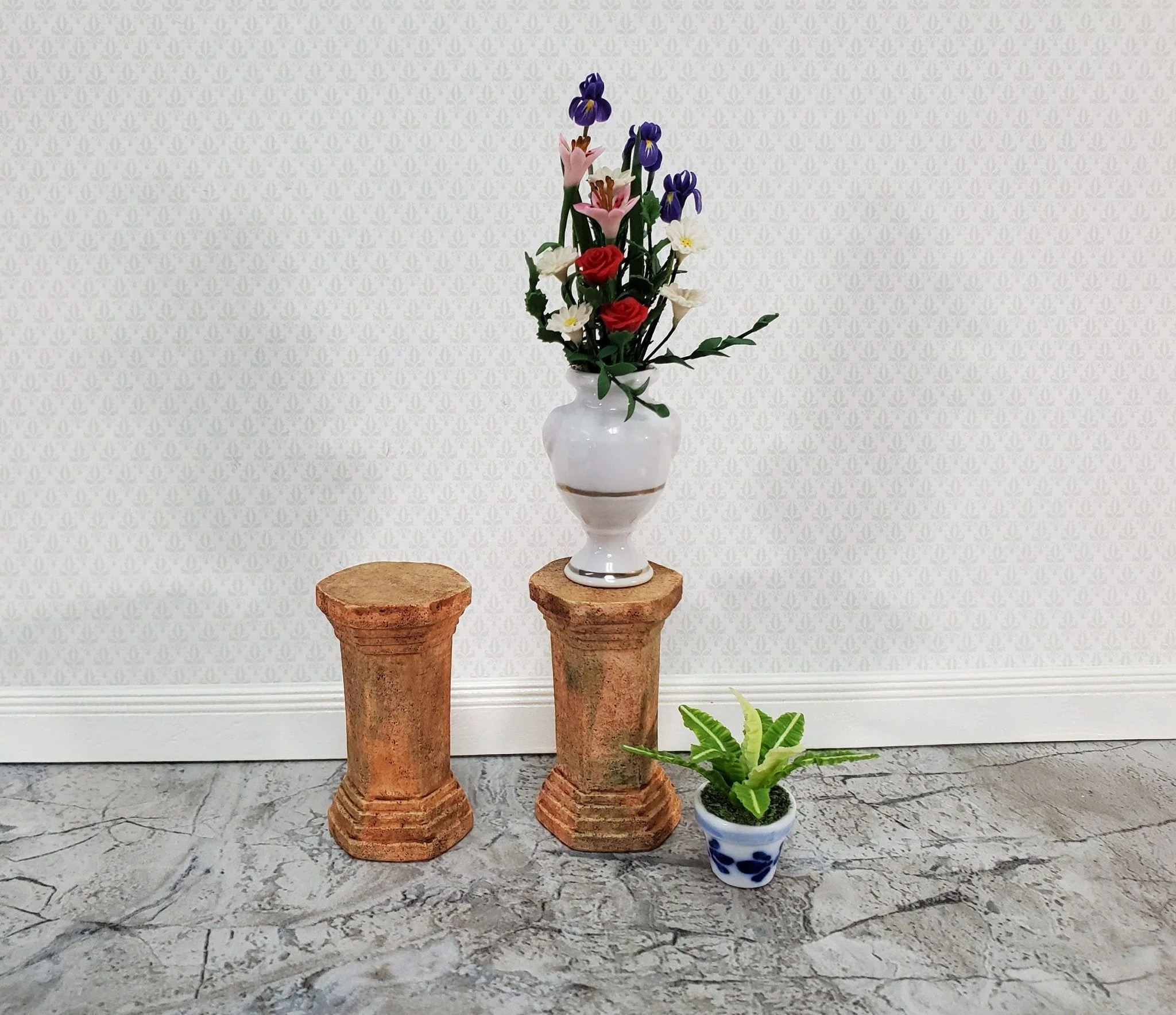 Dollhouse Pedestal x2 for Plants Ferns Decoration Aged Tan 1:12 Scale Miniature Garden A4001AG - Image 4