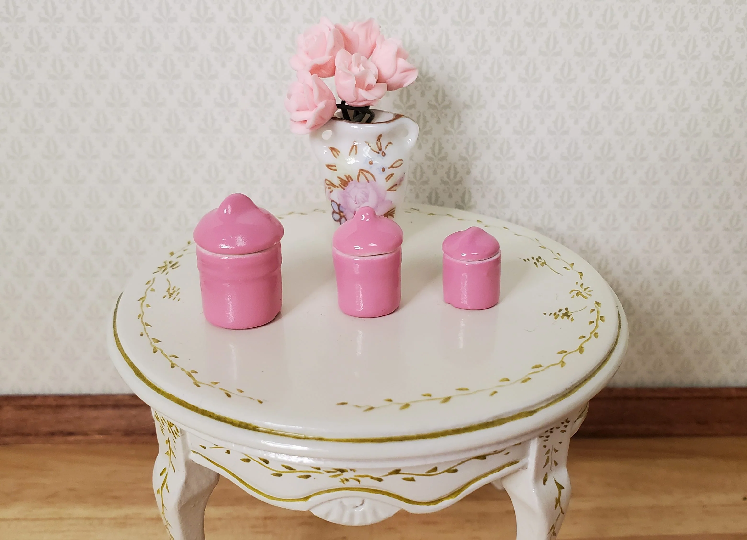 Dollhouse Pink Canister Set with Removable 1:12 Scale Kitchen Miniatures - Image 2
