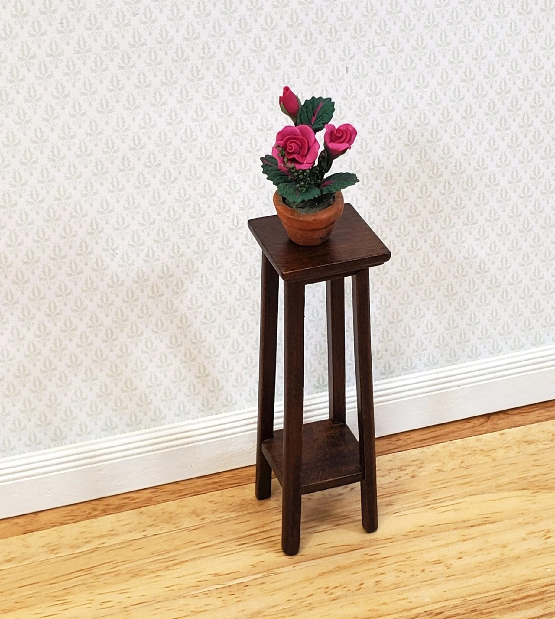 Dollhouse Pink Roses Flowers Potted in Terra Cotta Pot 1:12 Scale Miniature Plant - Image 3