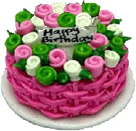 Dollhouse Pink Trimmed Happy Birthday Cake 1:12 Scale Miniature Dessert Food